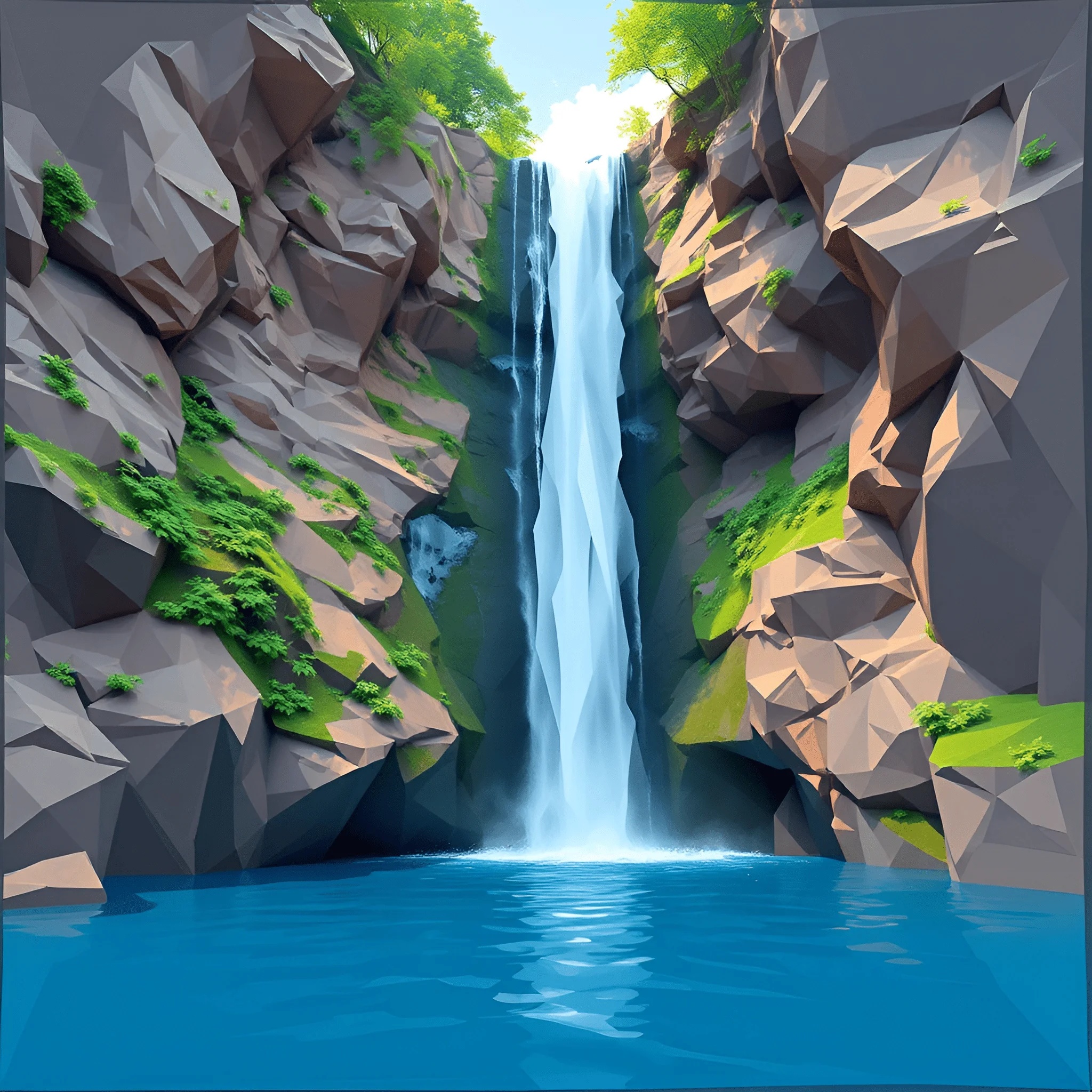 Geometric Waterfall Landscape - Free Download - AI Scribbles