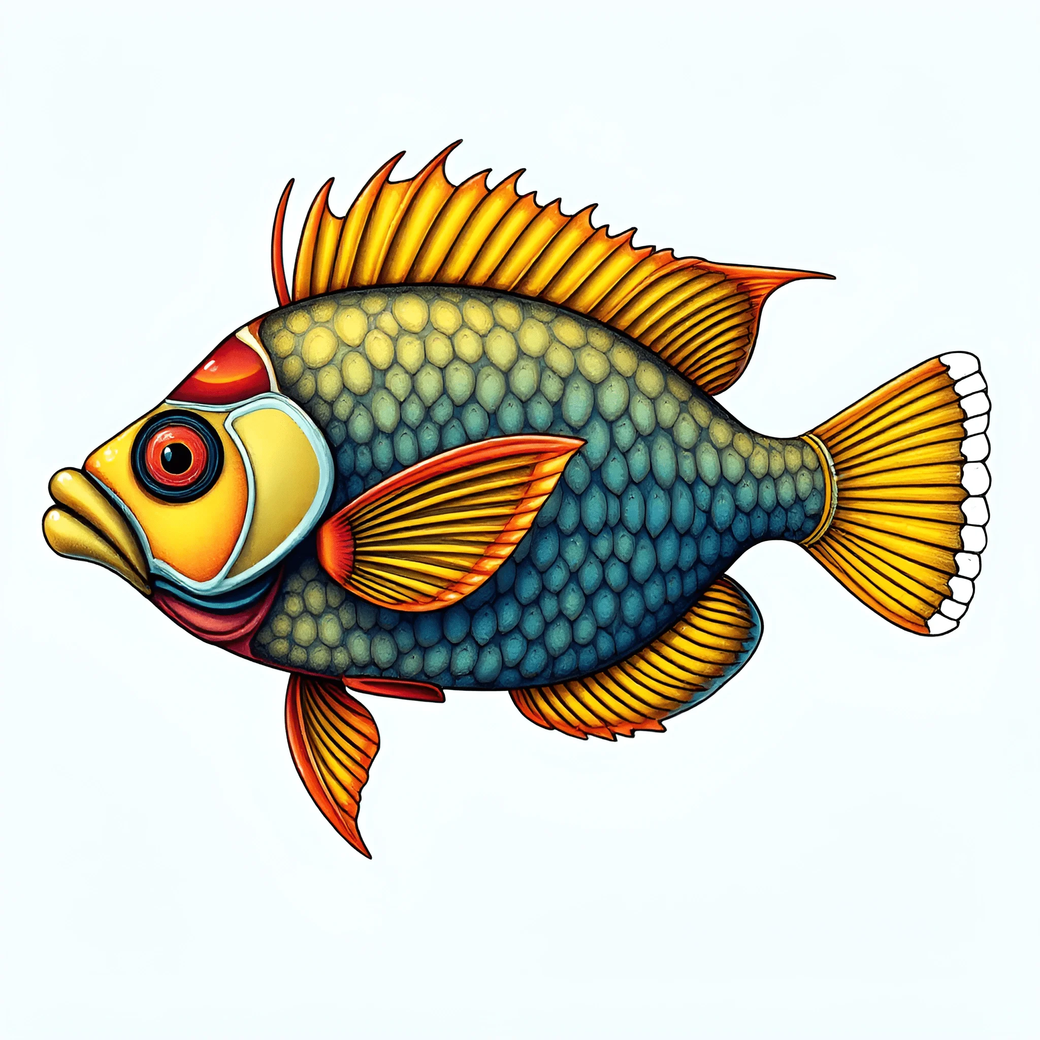 Illustrated Colorful Tropical Fish with Detailed Scales - Free Download ...