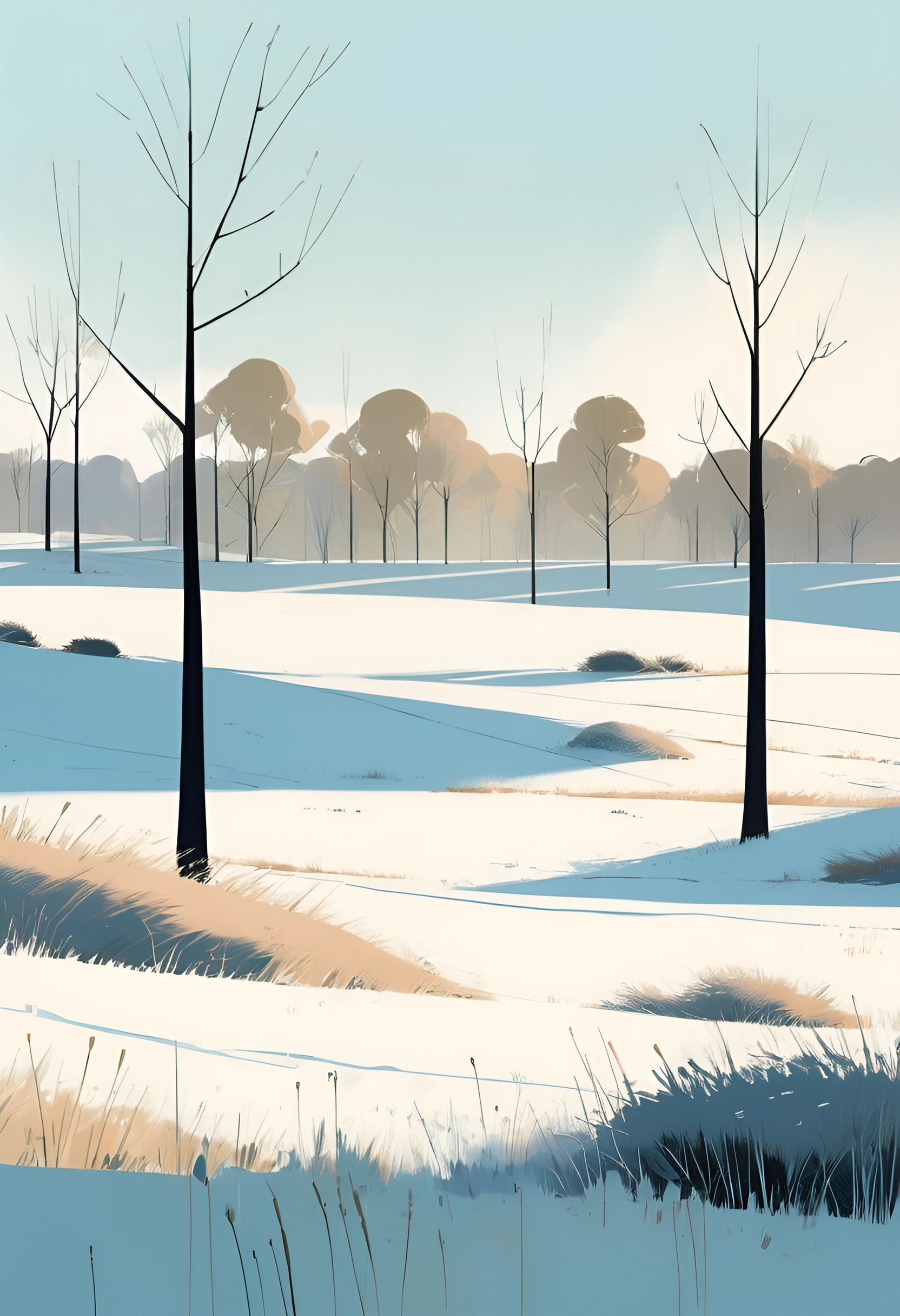 Serene Winter Landscape with Bare Trees - Free Download - AI Scribbles
