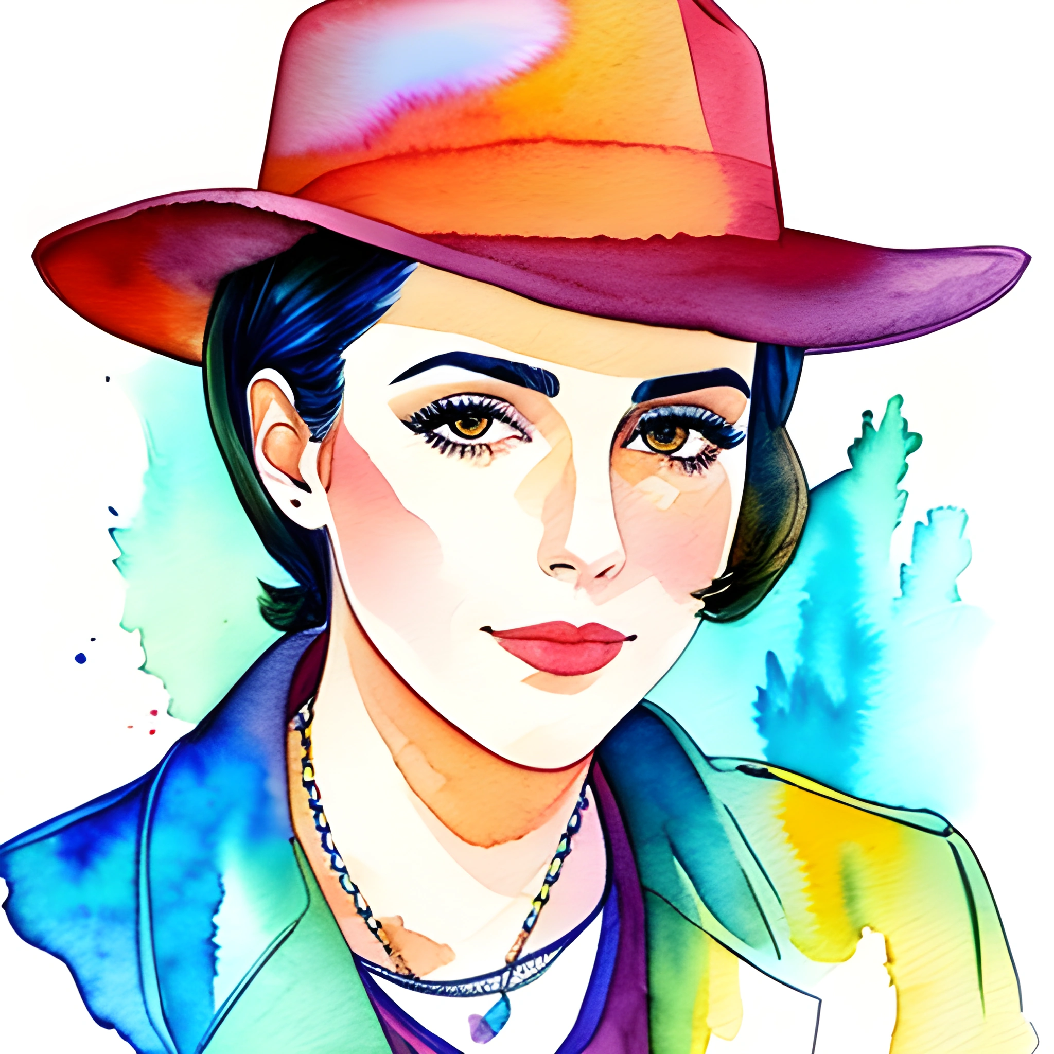 painting of a woman wearing a hat and a necklace