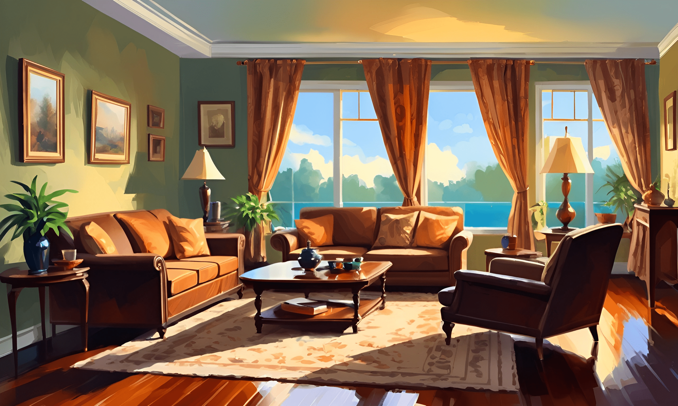 Sunlit Living Room Illustration - Free Download - AI Scribbles