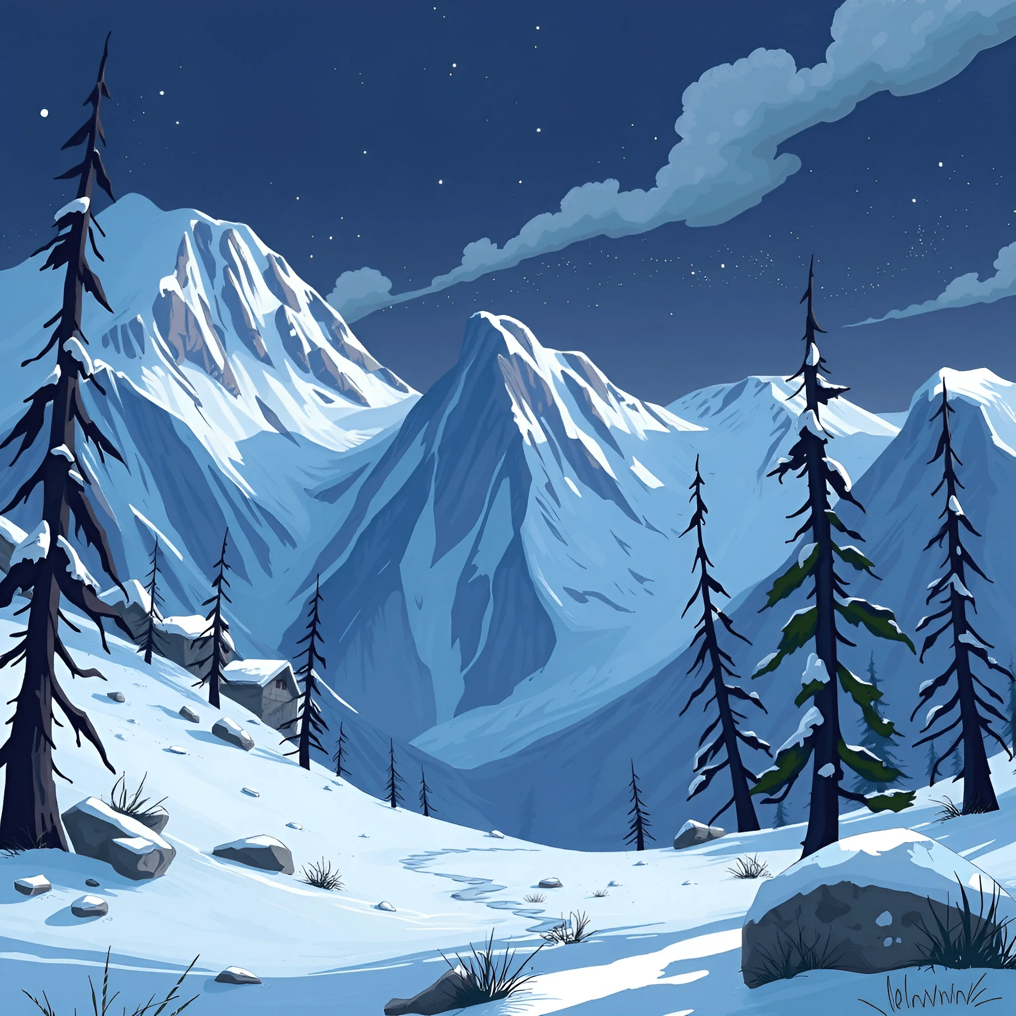 Snowy Mountain Landscape at Night - Free Download - AI Scribbles