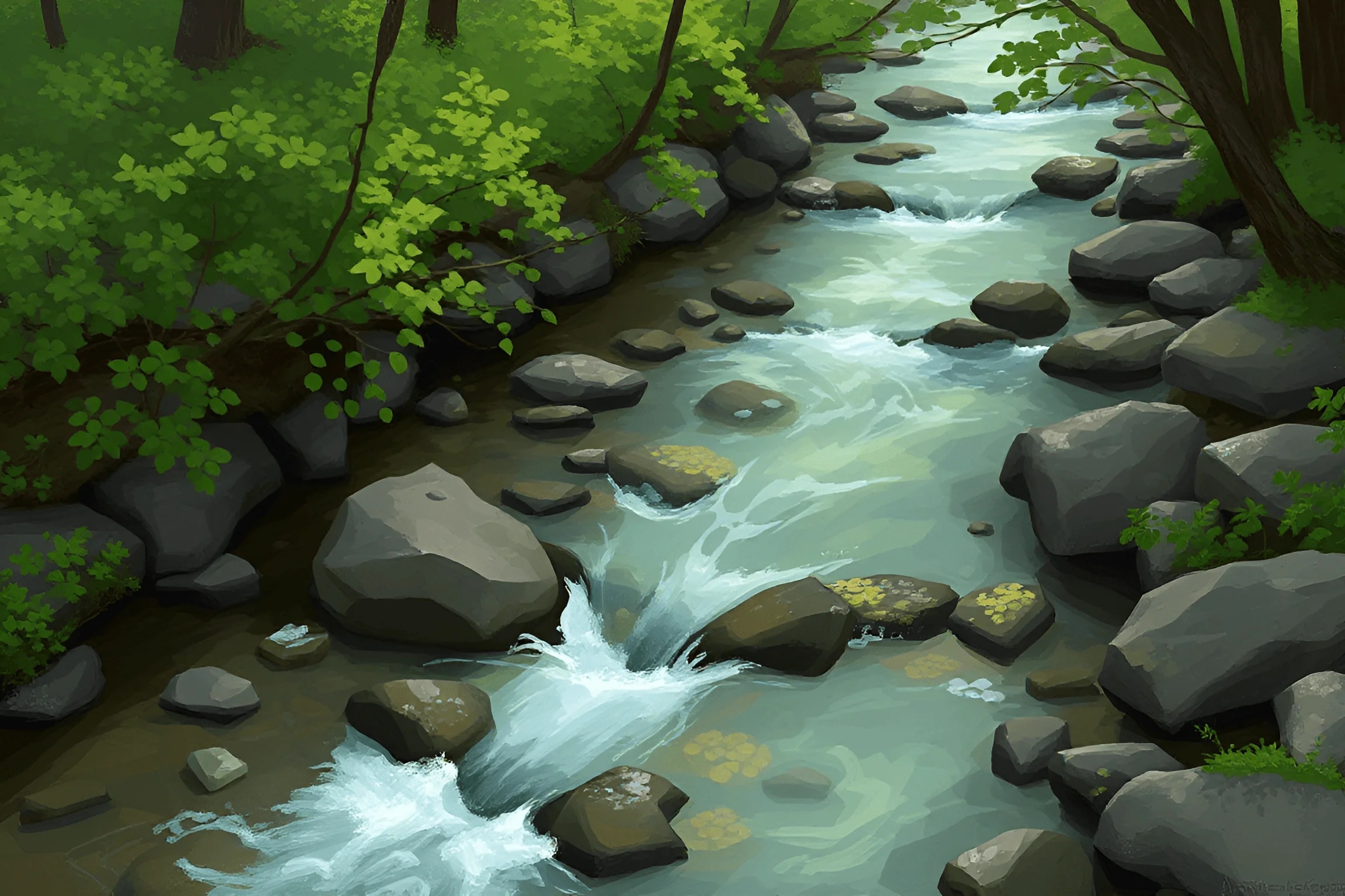 Forest Stream Texture Forest Stream Flowing Over Rocks - Free Download - AI Scribbles