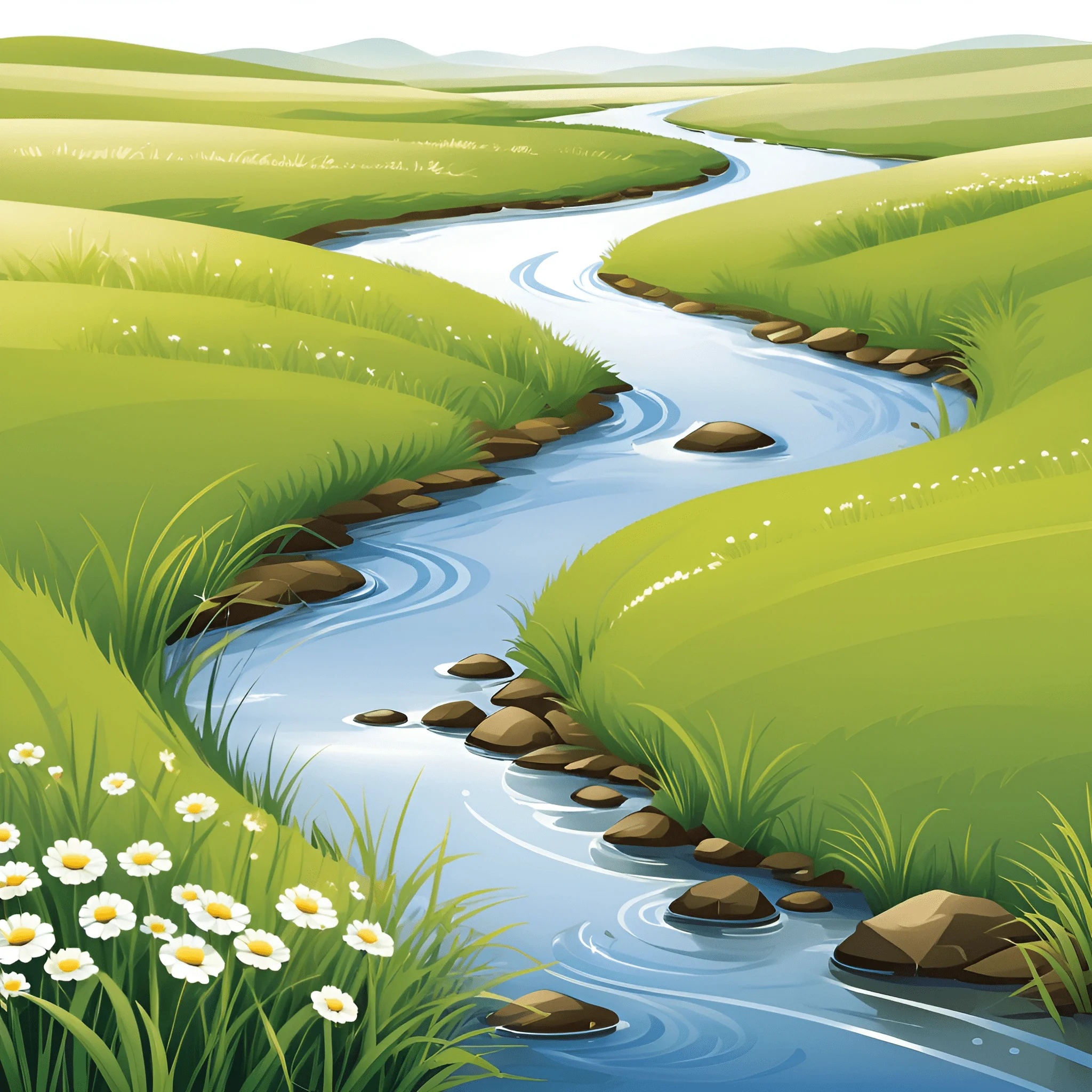 Serene River Flowing Through Lush Green Hills - Free Download - AI ...