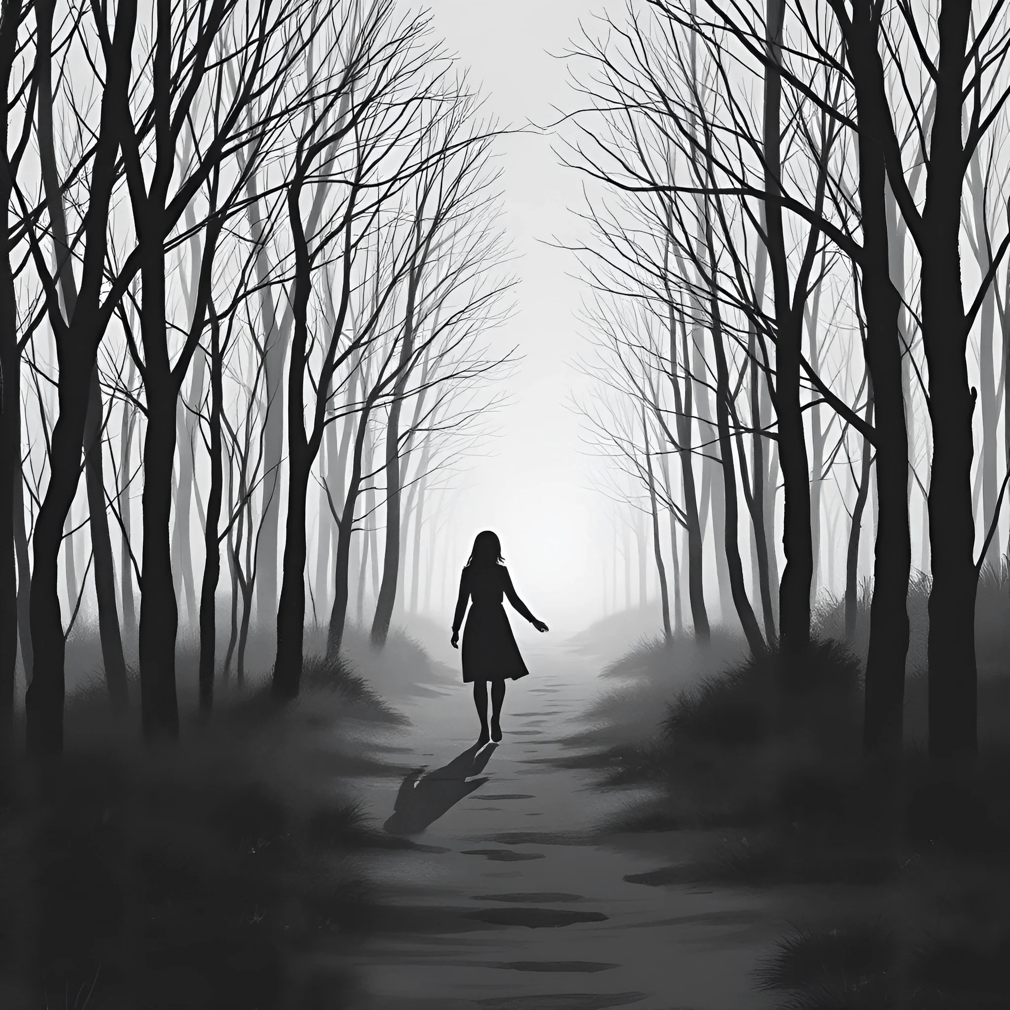 Silhouette of a Girl Walking in a Foggy Forest - Free Download - AI ...