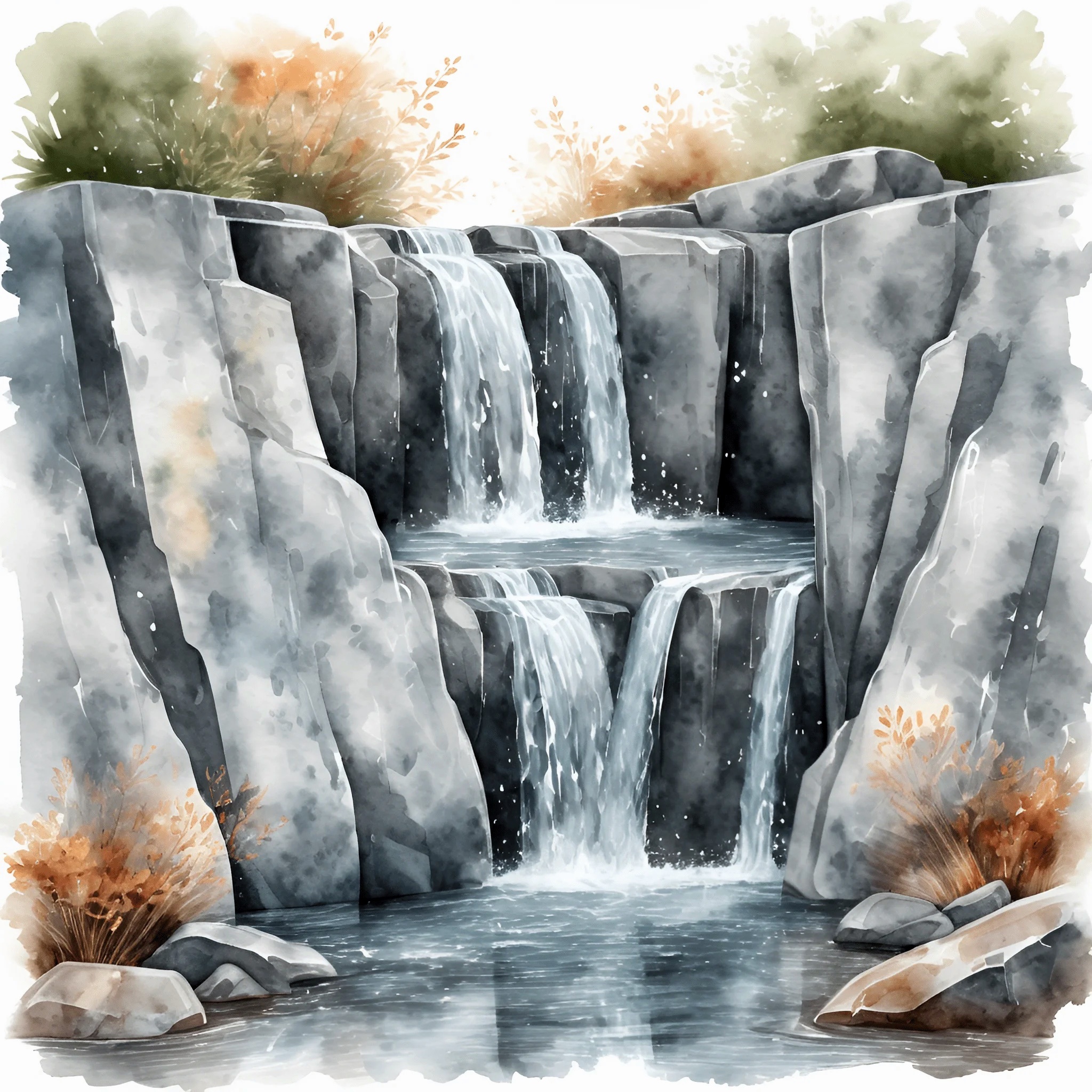Serene Waterfall Illustration in Watercolor Style - Free Download - AI ...