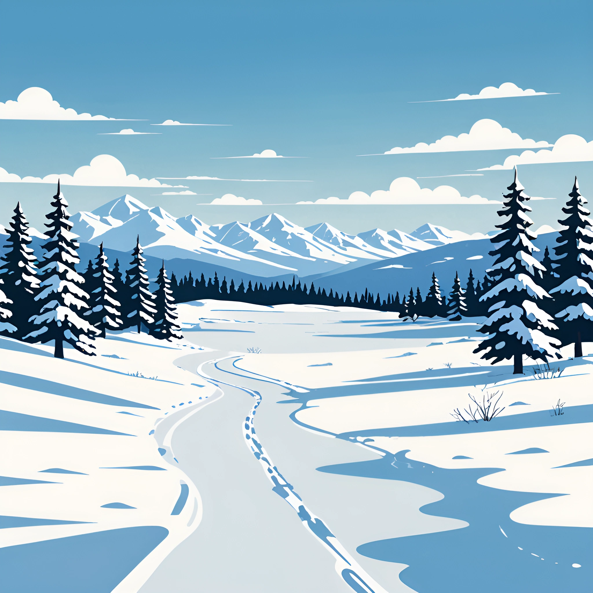 Snowy Mountain Landscape with Pine Trees - Free Download - AI Scribbles