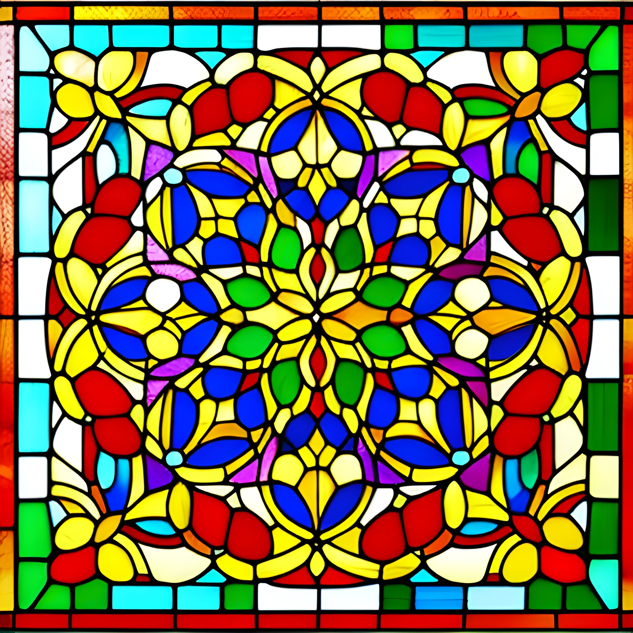 a close up of a stained glass window with a flower