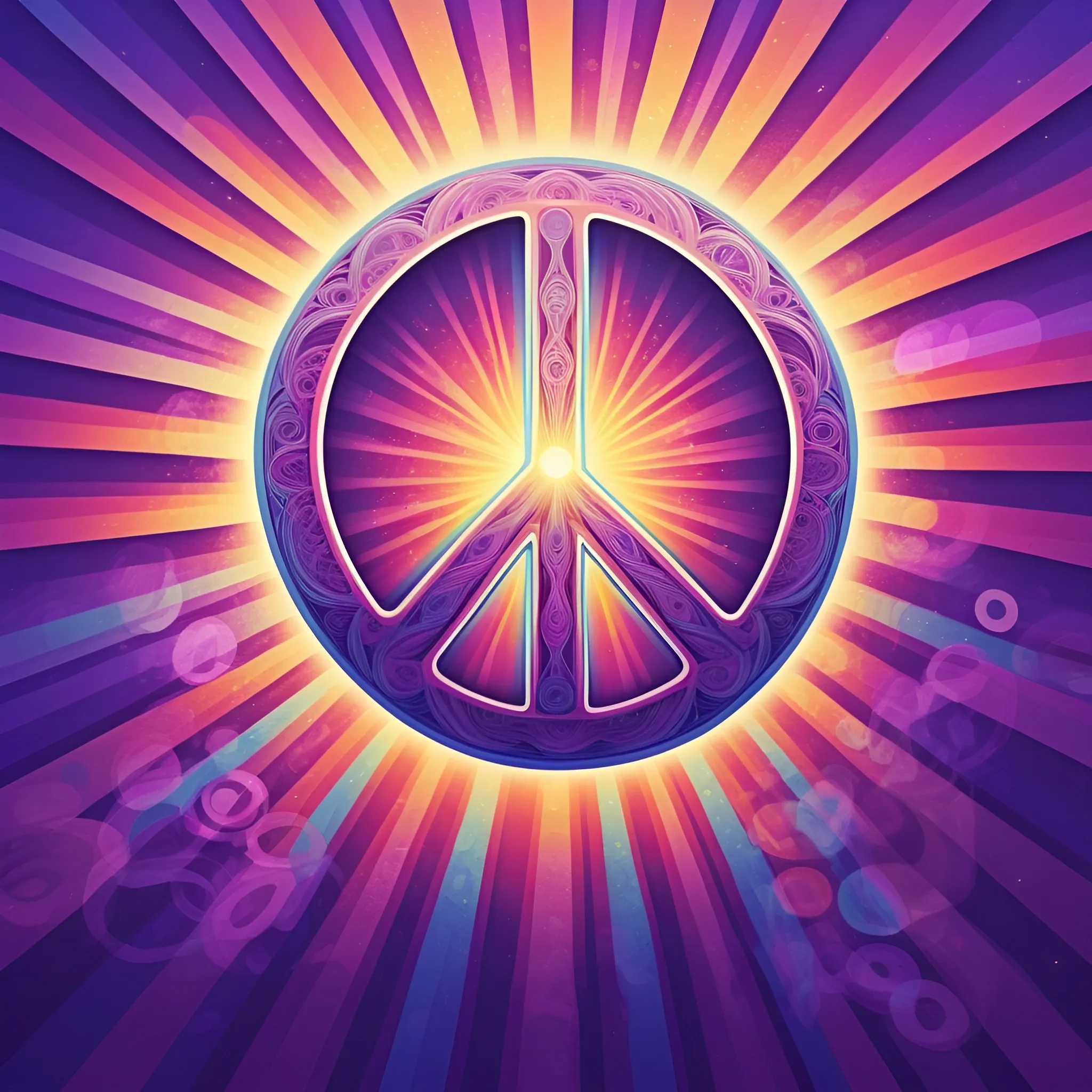 Colorful Peace Symbol with Radiant Sunburst - Free Download - AI Scribbles