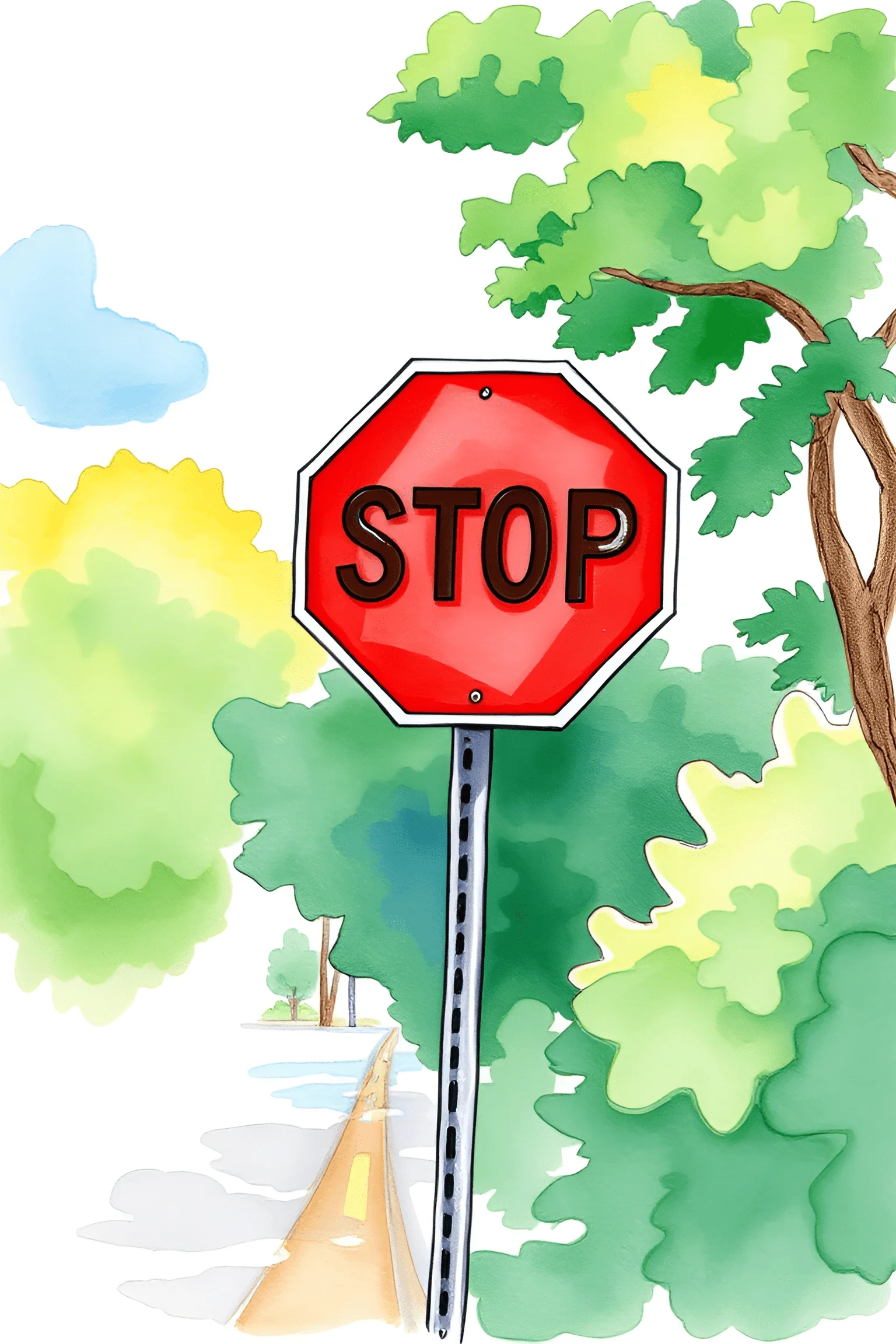 Stop Sign in Green Urban Landscape - Free Download - AI Scribbles