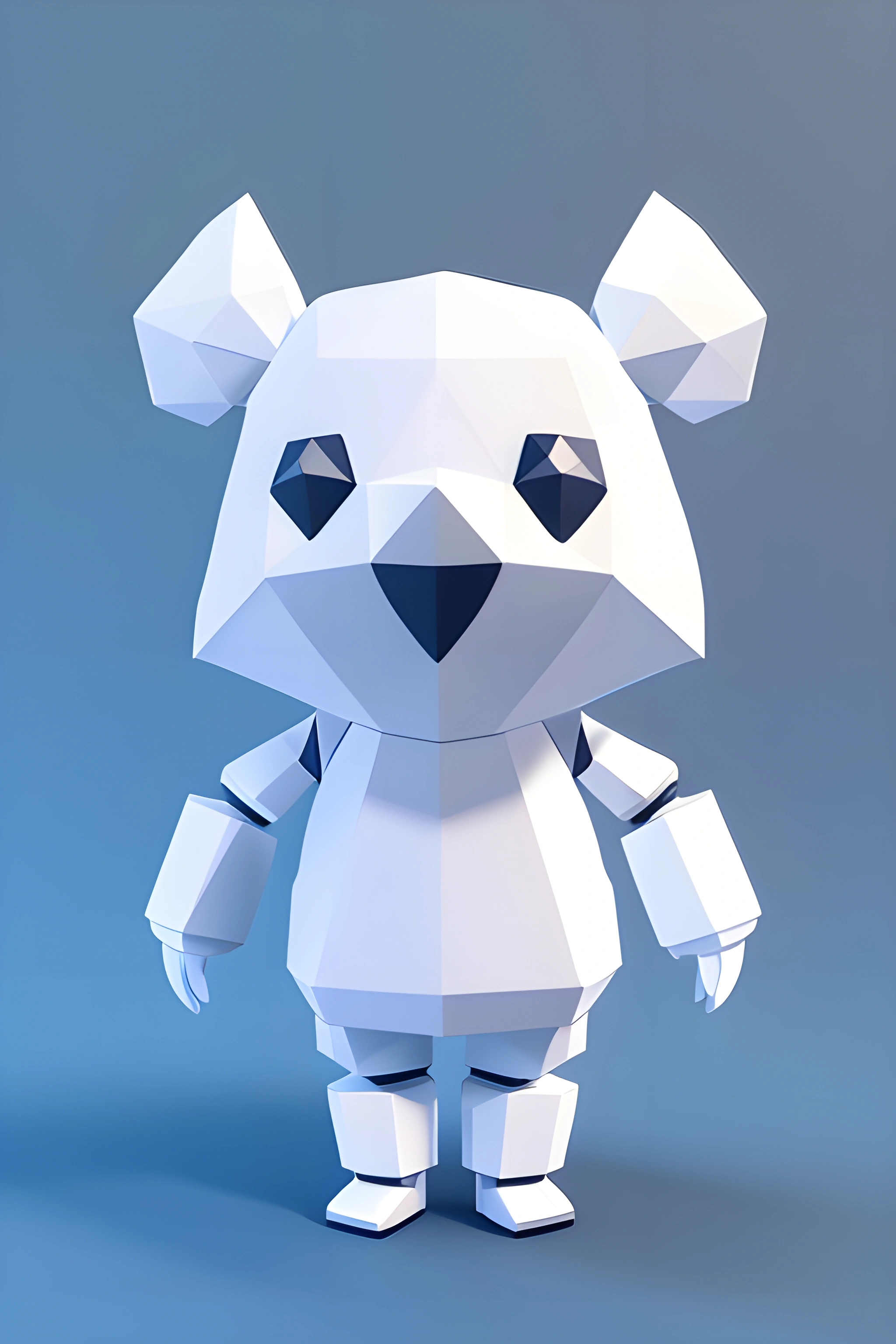 a white paper bear standing on a blue surface