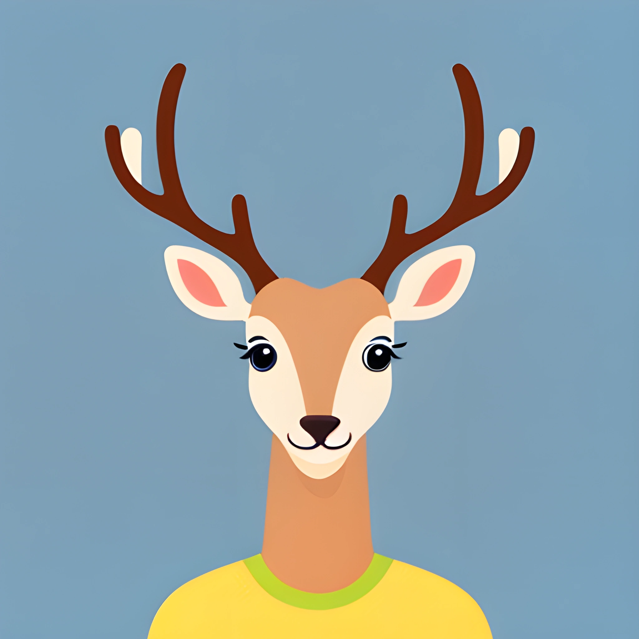 a deer with antlers on its head and a yellow shirt