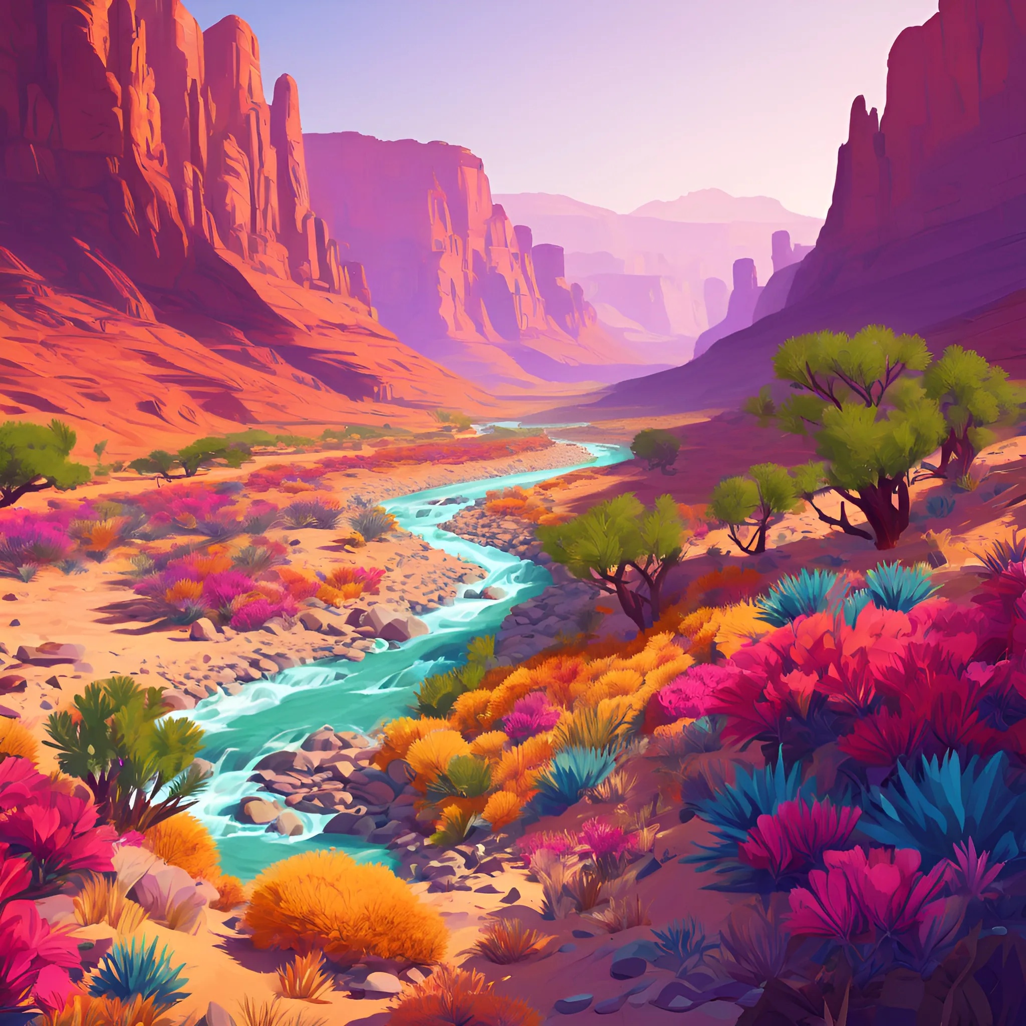 Vibrant Desert Landscape with River - Free Download - AI Scribbles