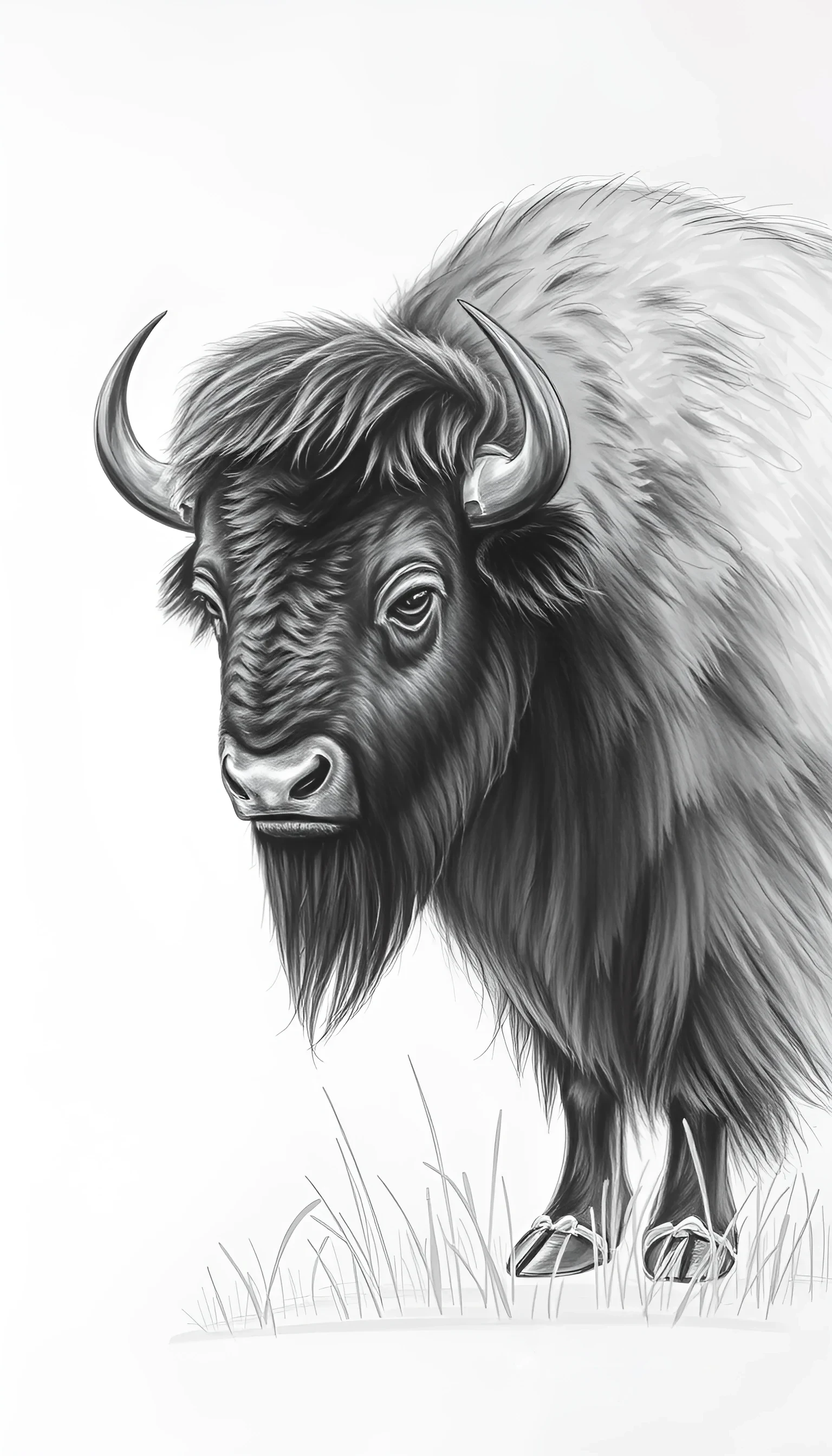Black and White Bison Illustration - Free Download - AI Scribbles