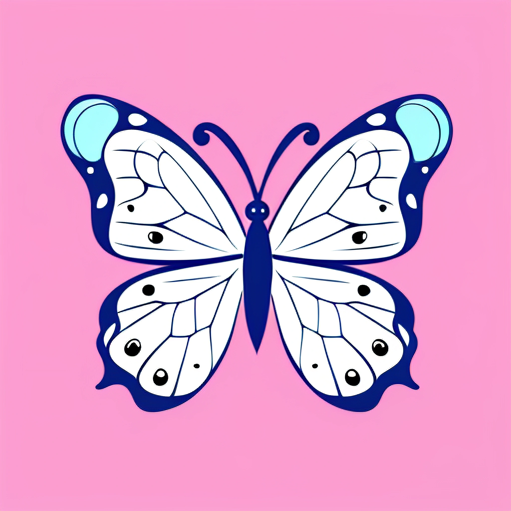 a butterfly with blue wings on a pink background