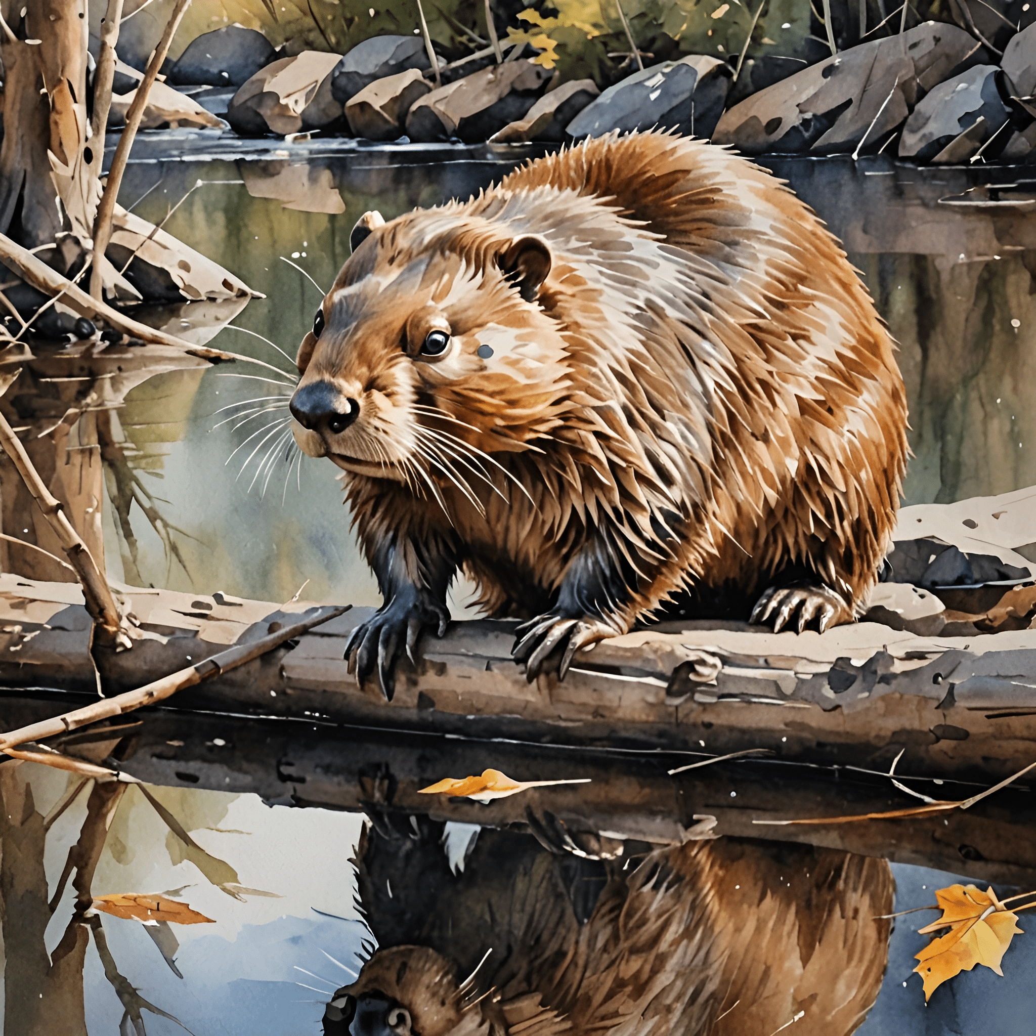 Beaver by the River - Free Download - AI Scribbles