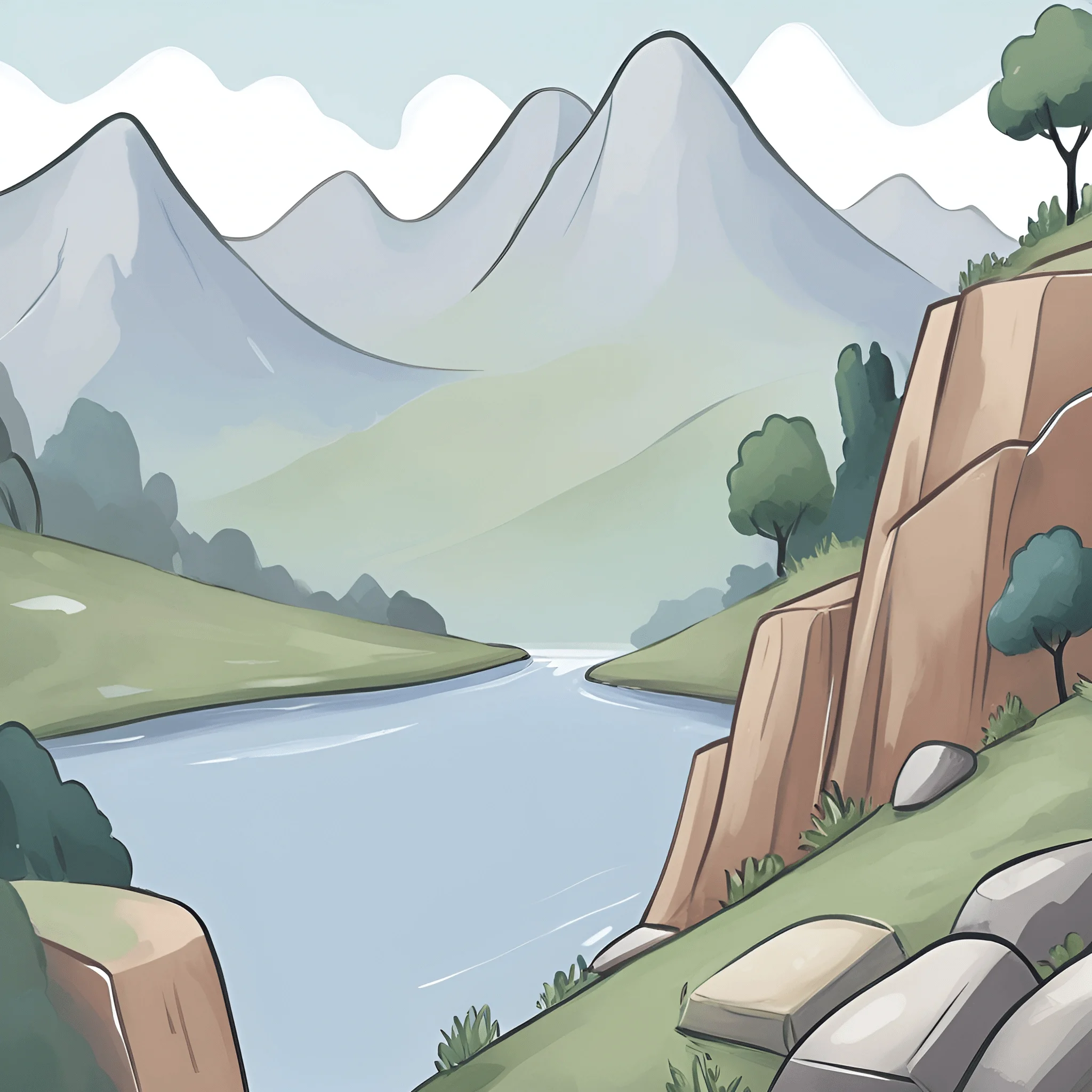 Serene Mountain Landscape with River - Free Download - AI Scribbles