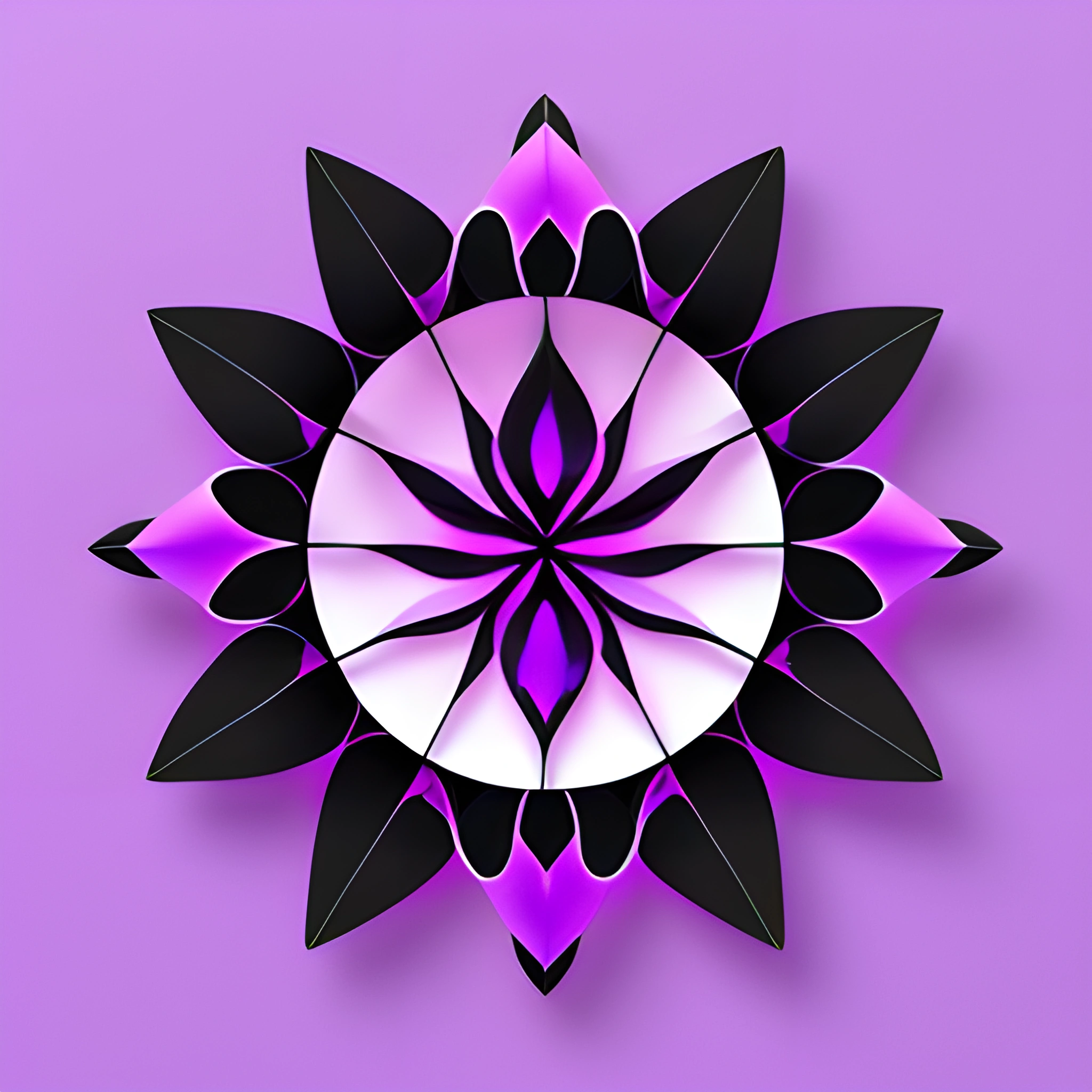 purple and black circular design with leaves on a purple background