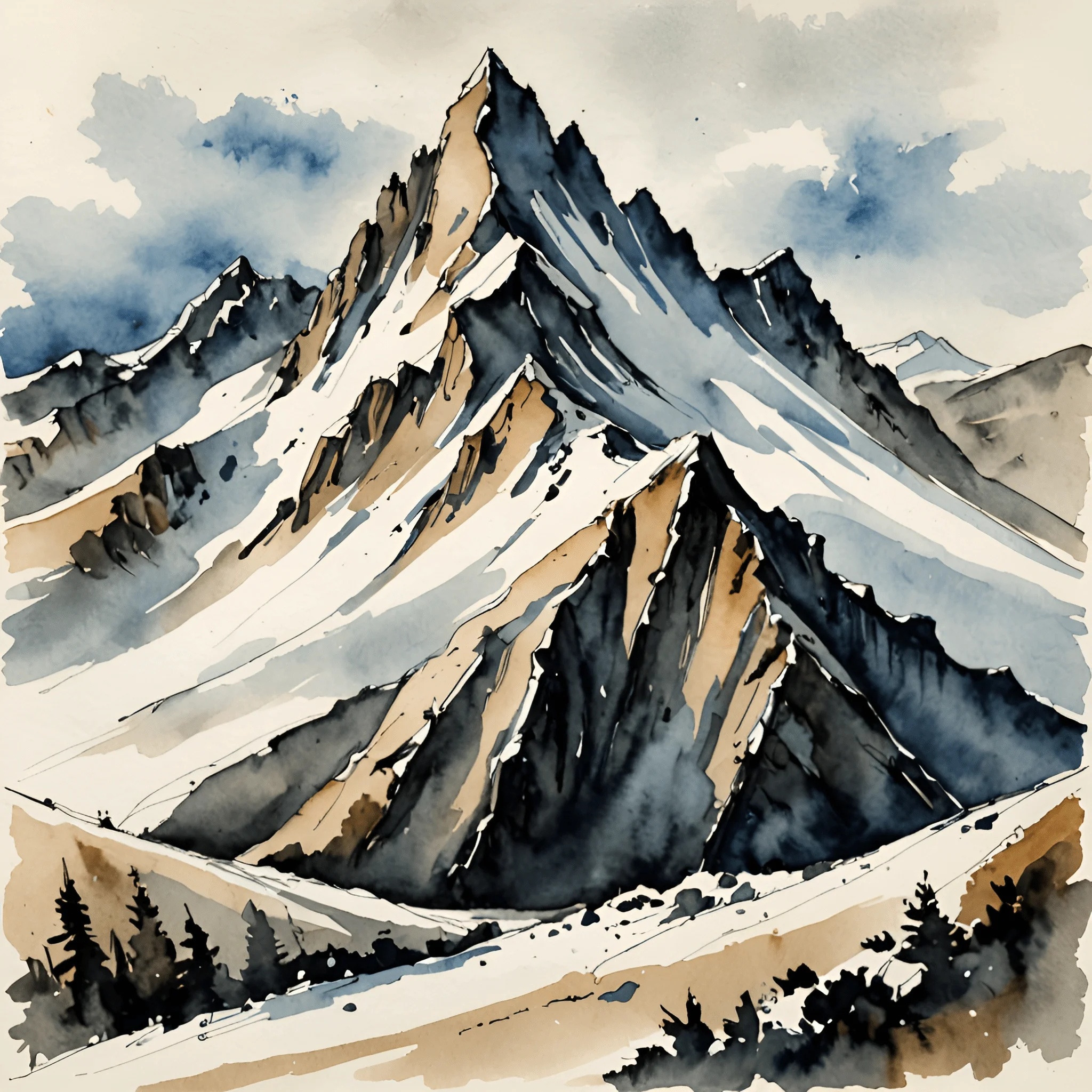 Majestic Mountain Landscape in Watercolor - Free Download - AI Scribbles