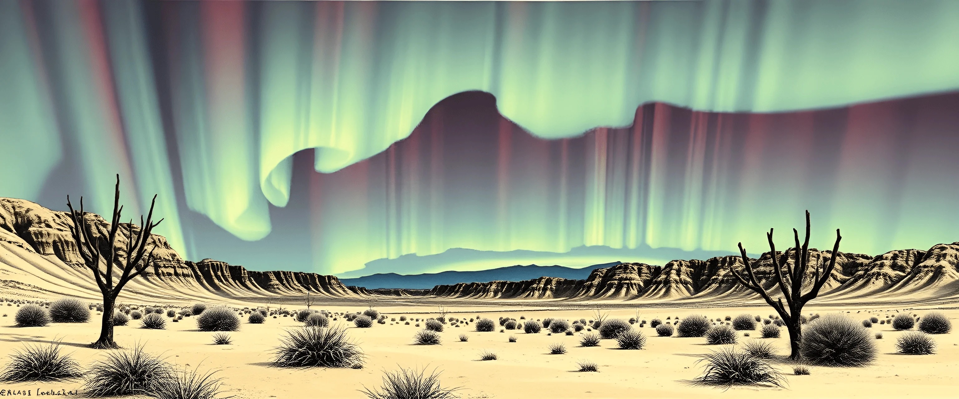 Desert Landscape Under Aurora Borealis - Free Download - AI Scribbles