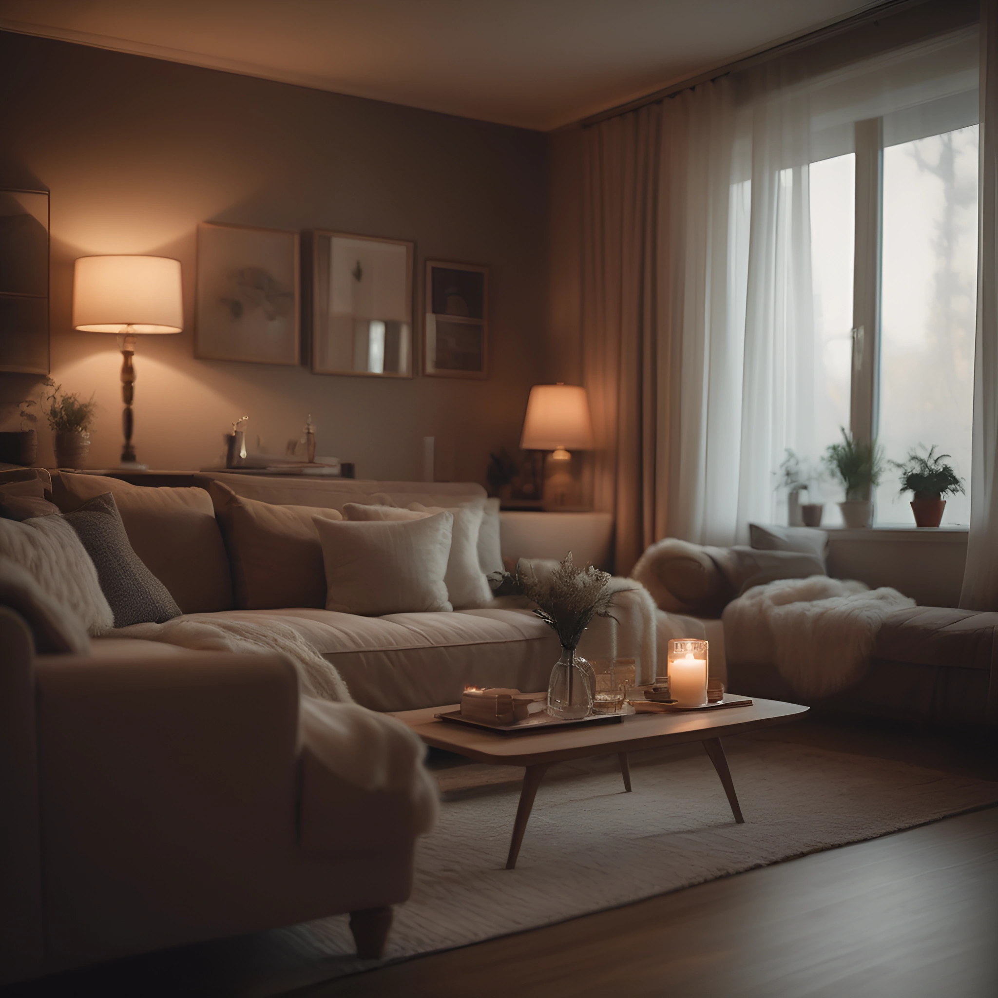 Picture of Cozy Living Room with Soft Lighting - Free Download - AI Scribbles