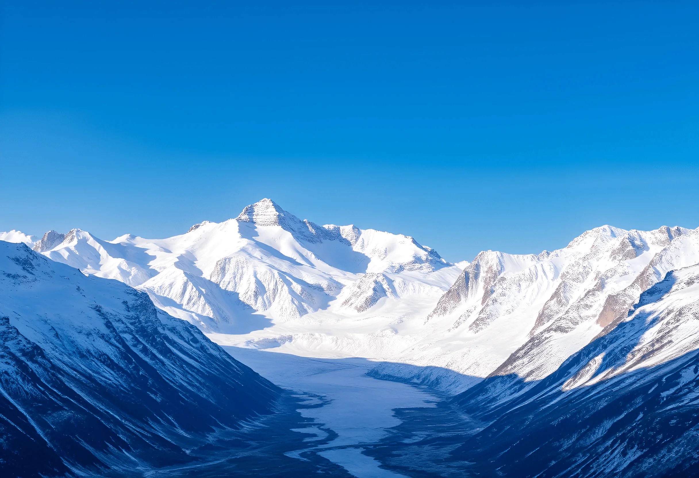 Snow-Covered Mountain Range with Glacial Valley - Free Download - AI ...