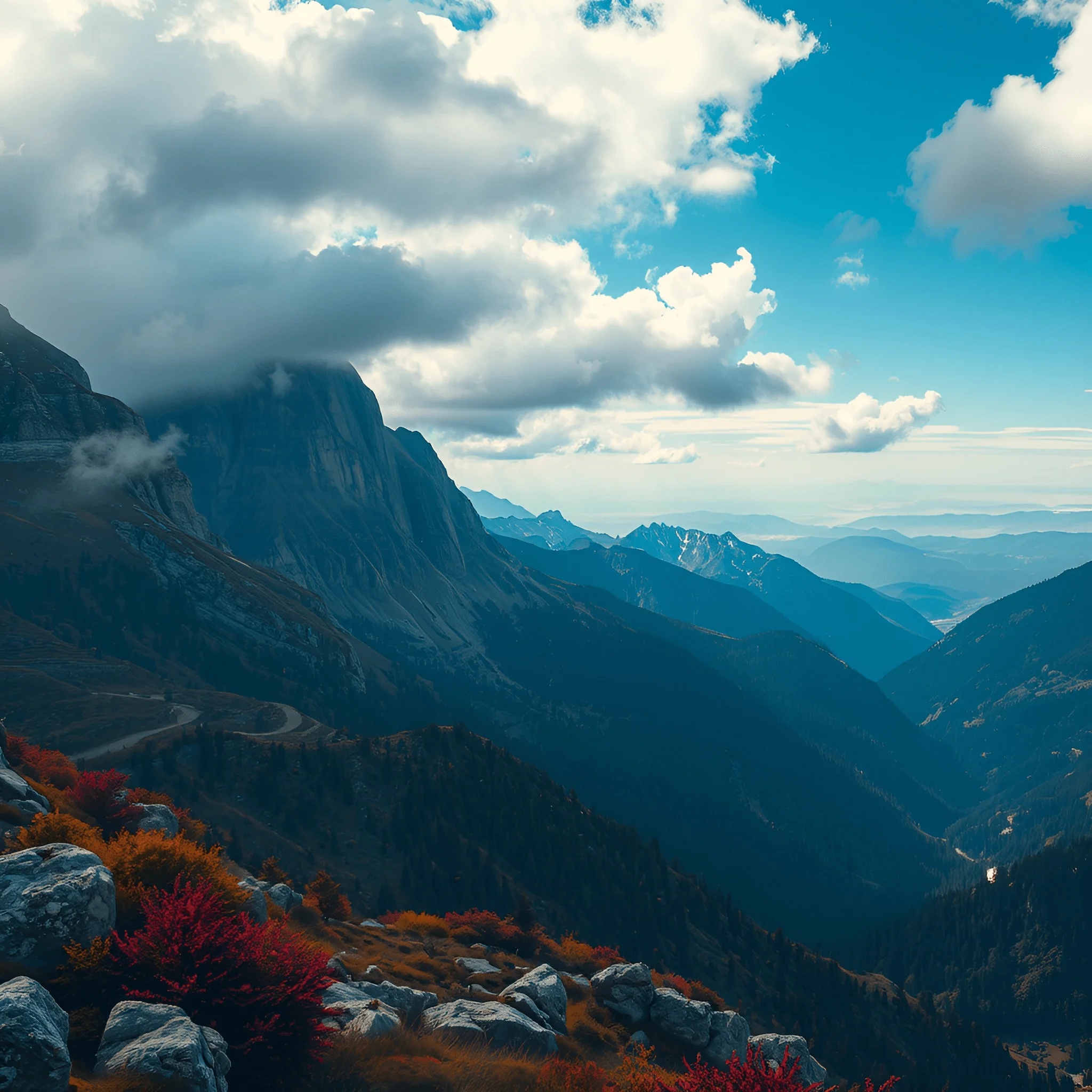 Mountain Landscape with Clouds and Autumn Foliage - Free Download - AI ...