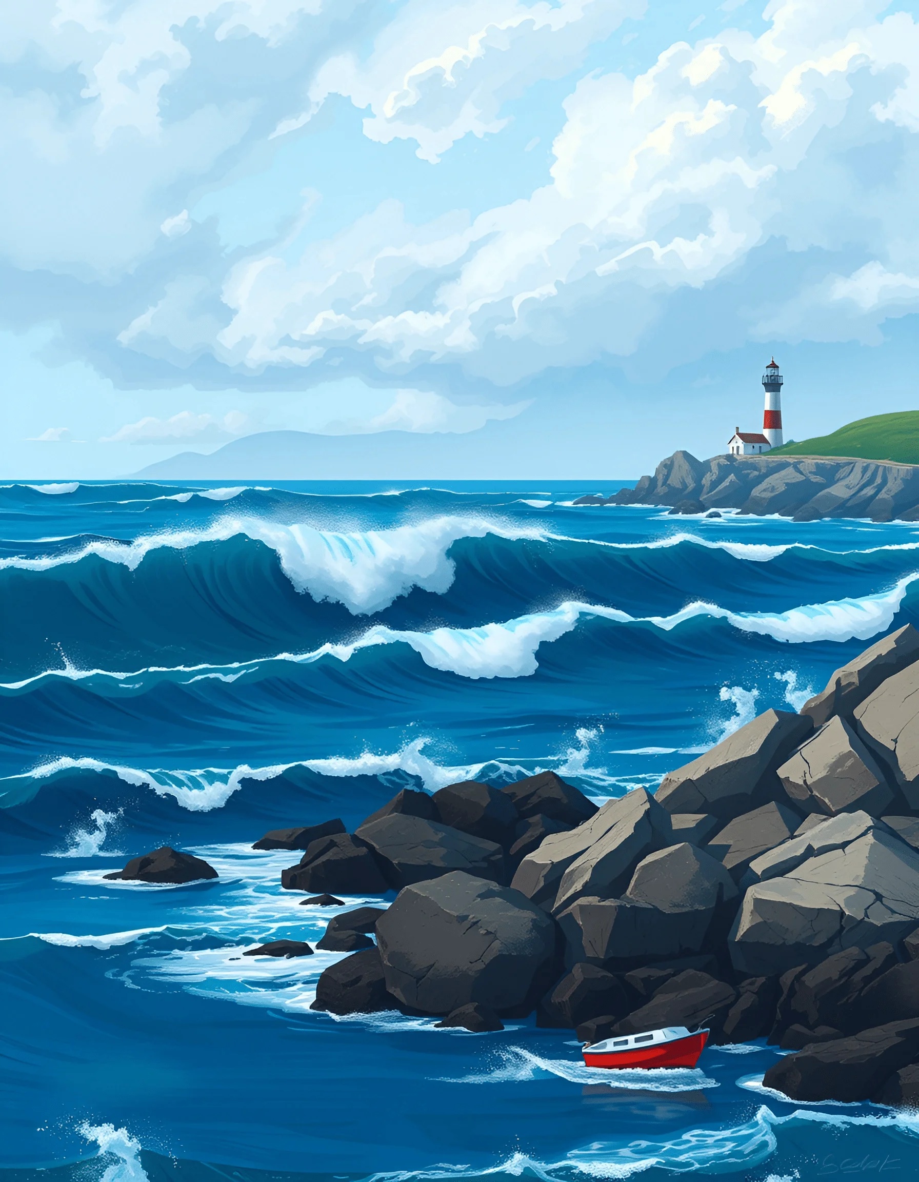 Coastal Scene With Lighthouse And Waves - Free Download - AI Scribbles