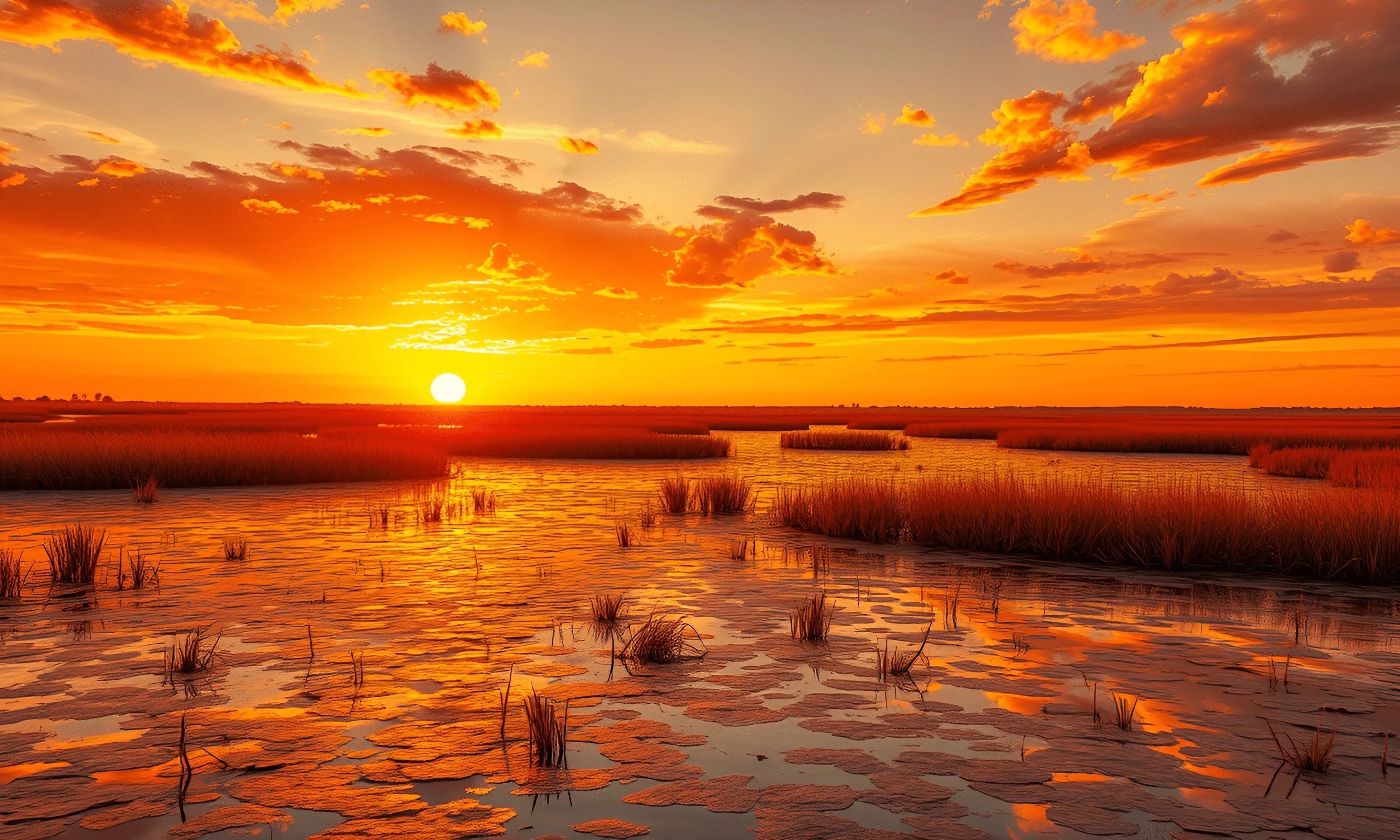 Environment Image Sun Set Marshland Sunset With Golden Sky - Free Download - AI Scribbles