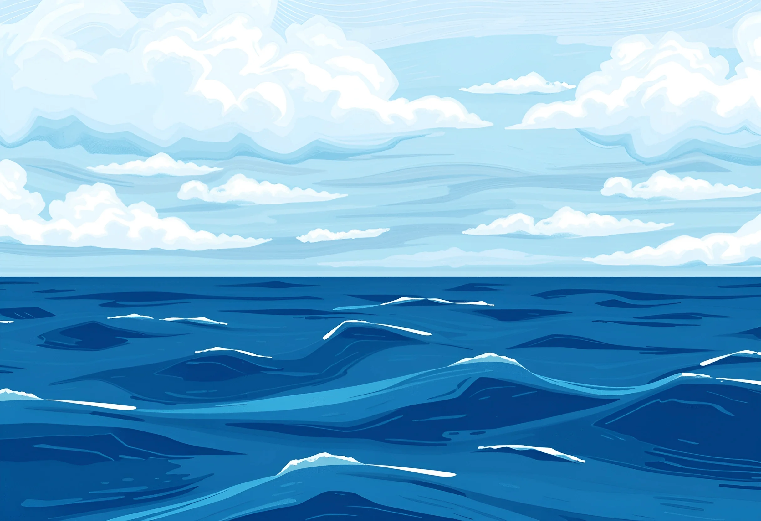 Ocean Draw Digital Digital Illustration of Ocean Waves and Clouds - Free Download - AI ...