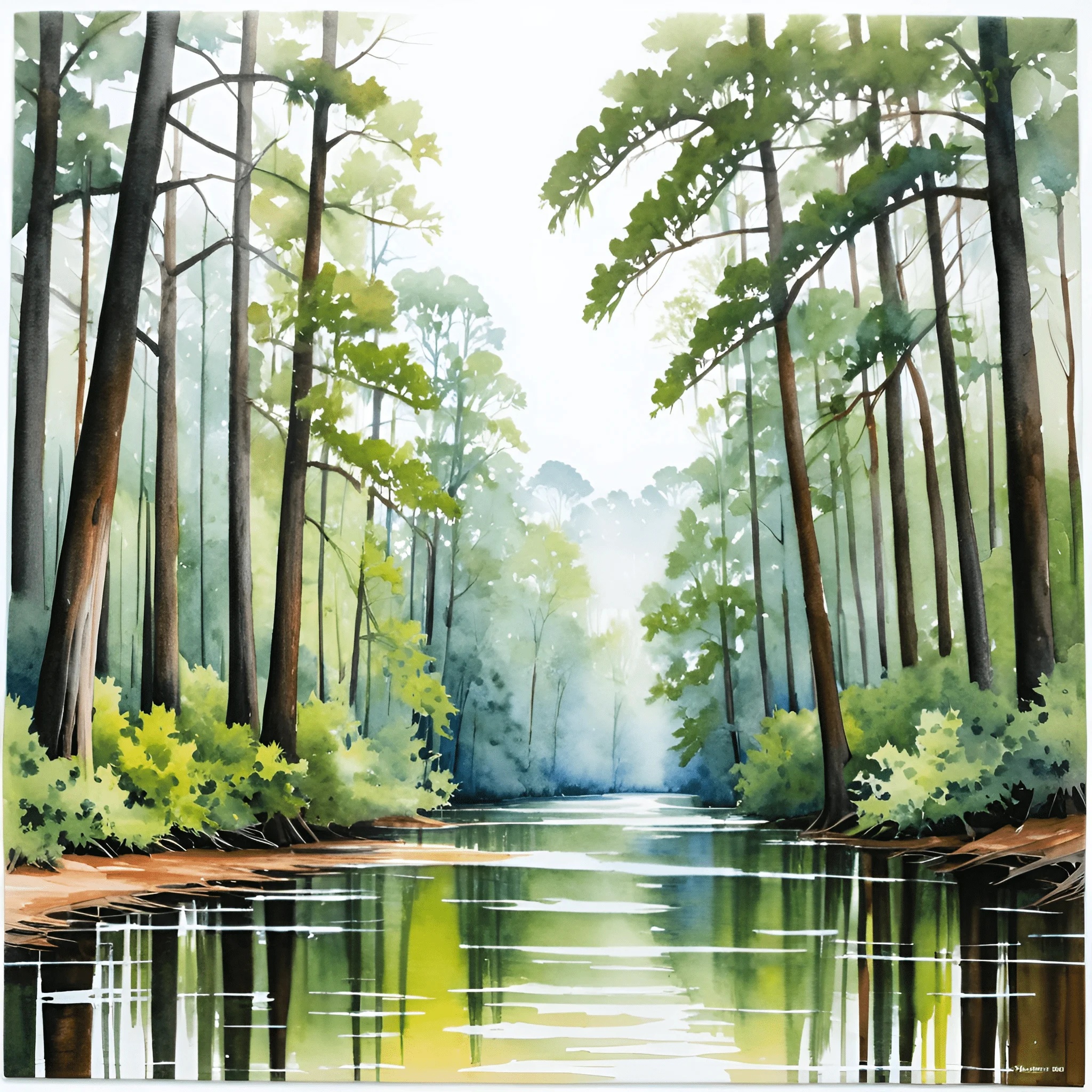Lush Forest River Landscape - Free Download - AI Scribbles