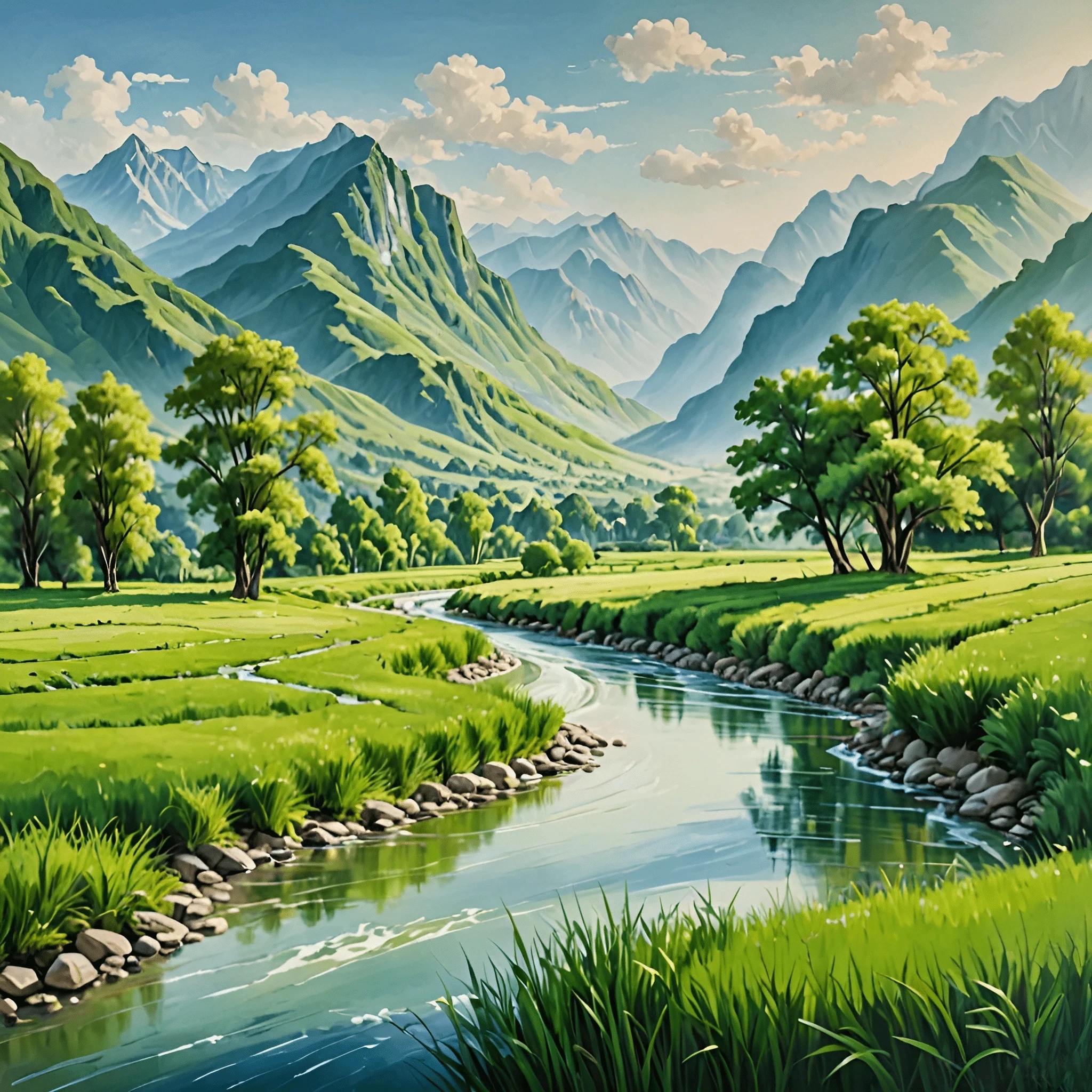 Serene Mountain Landscape with River - Free Download - AI Scribbles