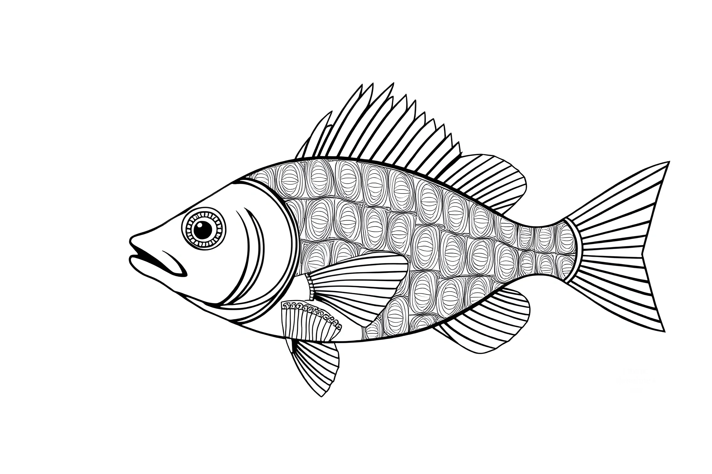 Fish Figure Line Line Art Illustration of a Fish with Detailed Scales - Free Download ...