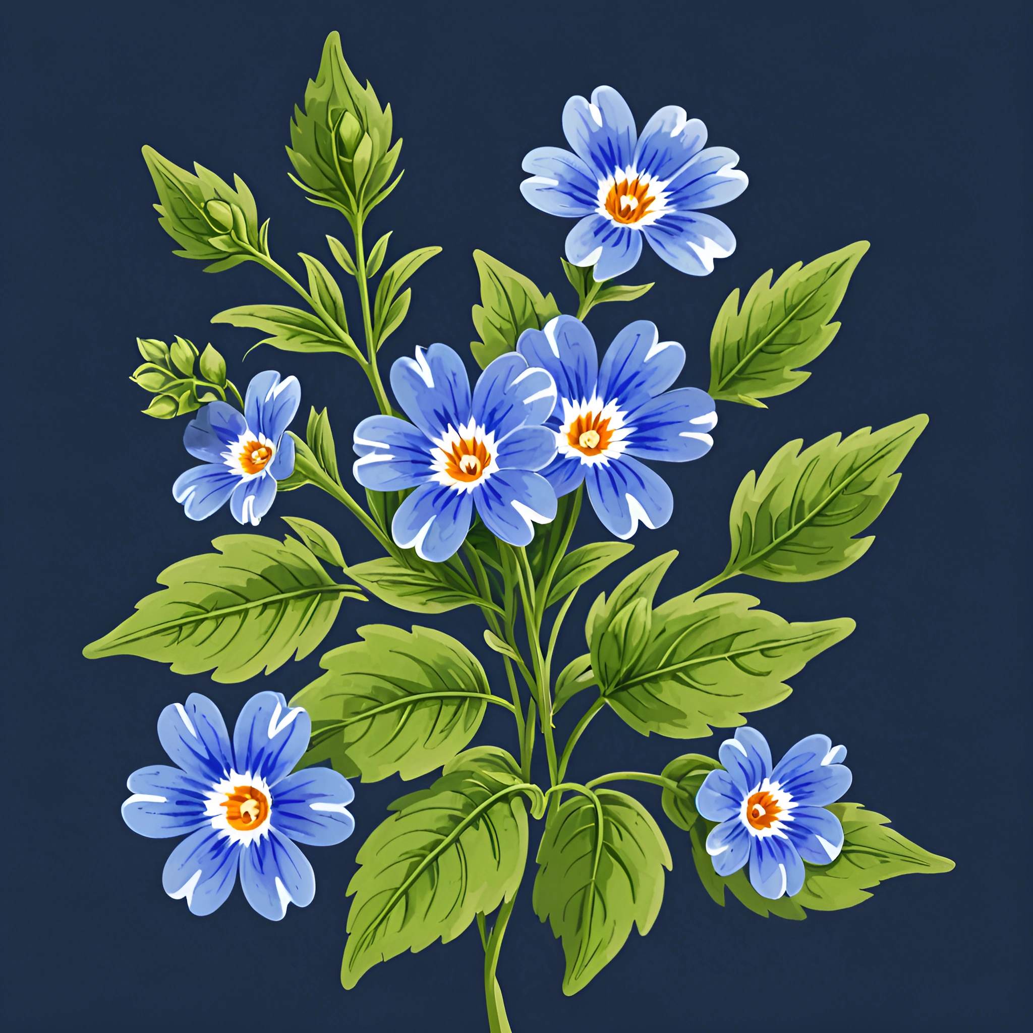 Floral Illustration of Blue Flowers and Green Leaves - Free Download ...