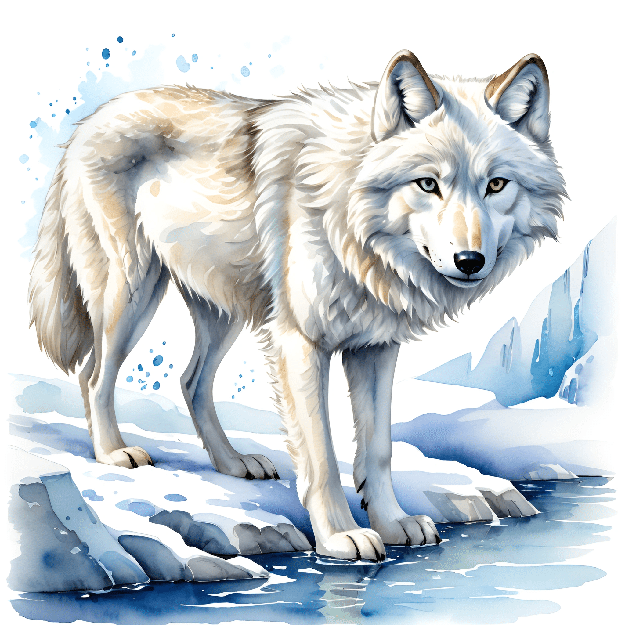 Watercolor Wolf in Snowy Landscape - Free Download - AI Scribbles