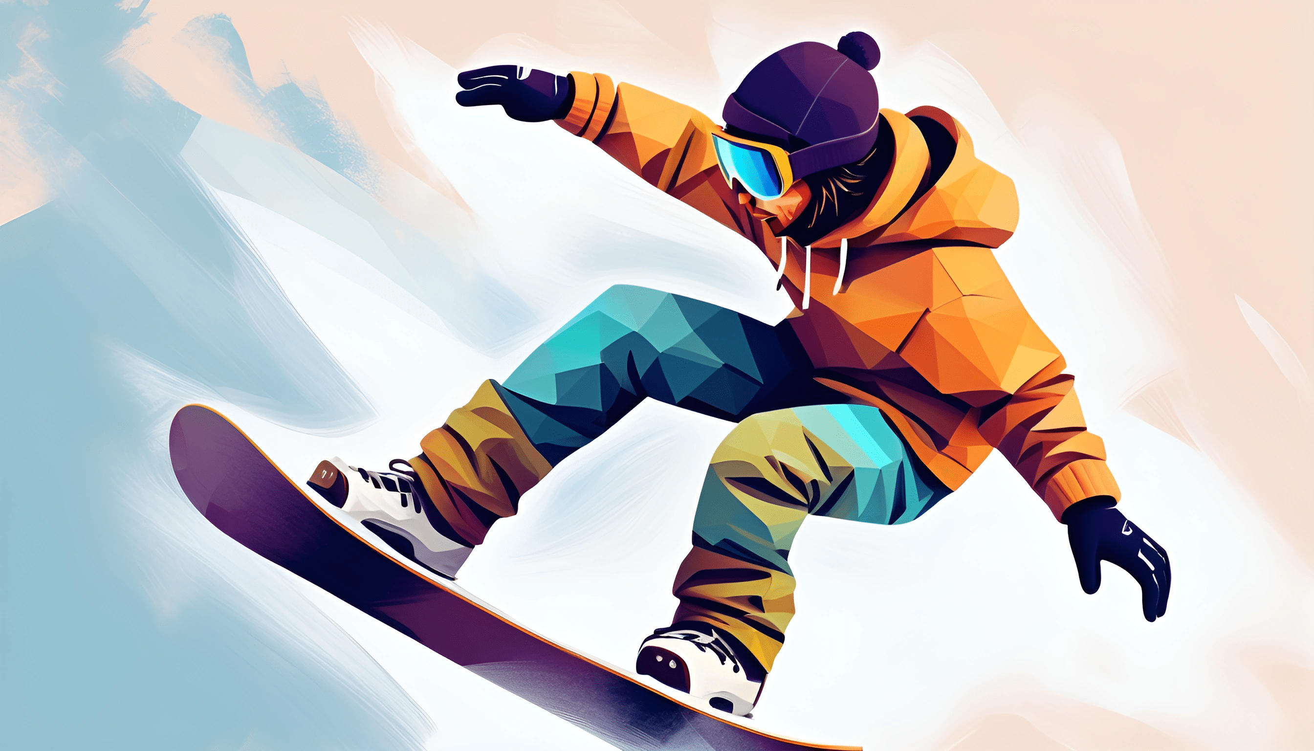brightly colored illustration of a snowboarder in mid air