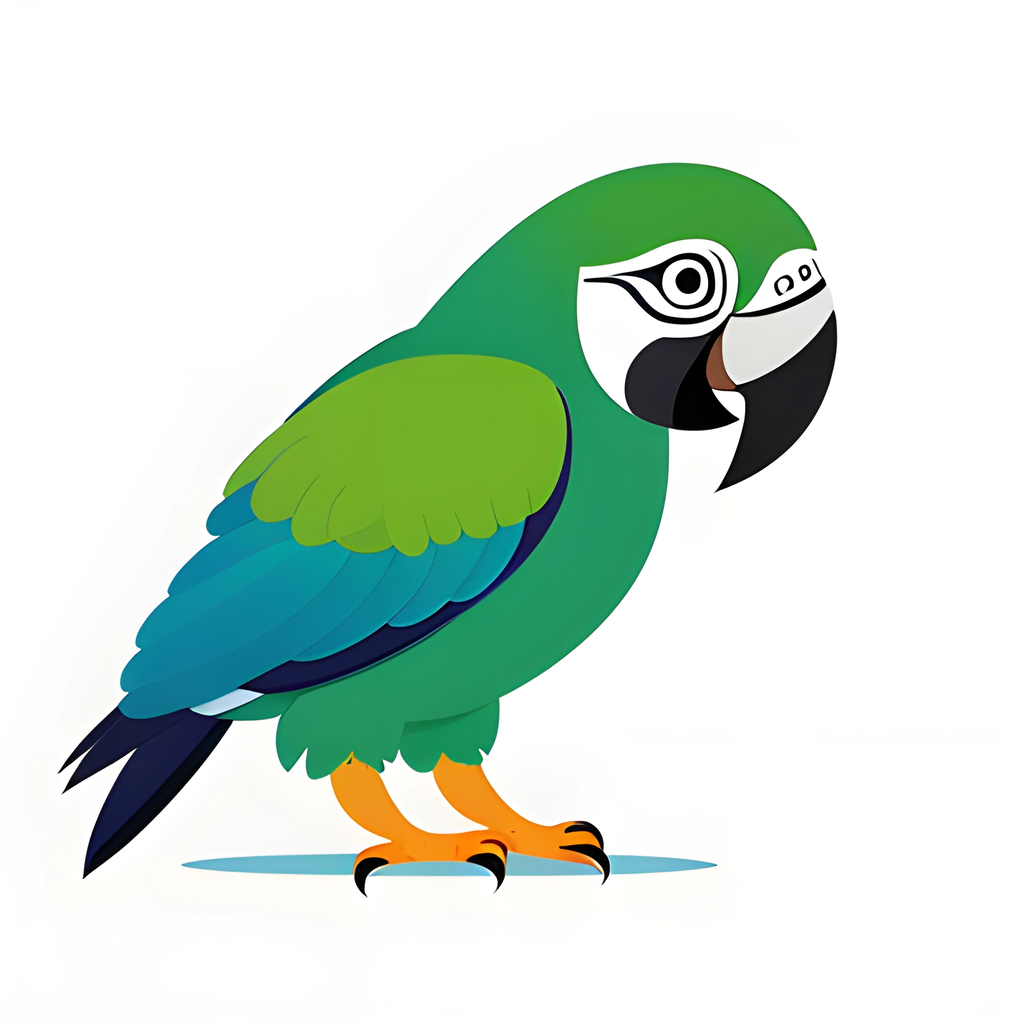 a green and blue parrot standing on a white surface