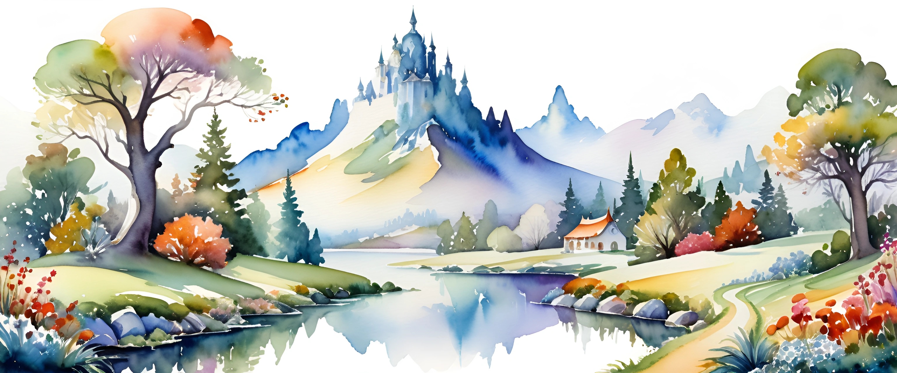 Enchanting Watercolor Landscape With Castle - Free Download - AI Scribbles