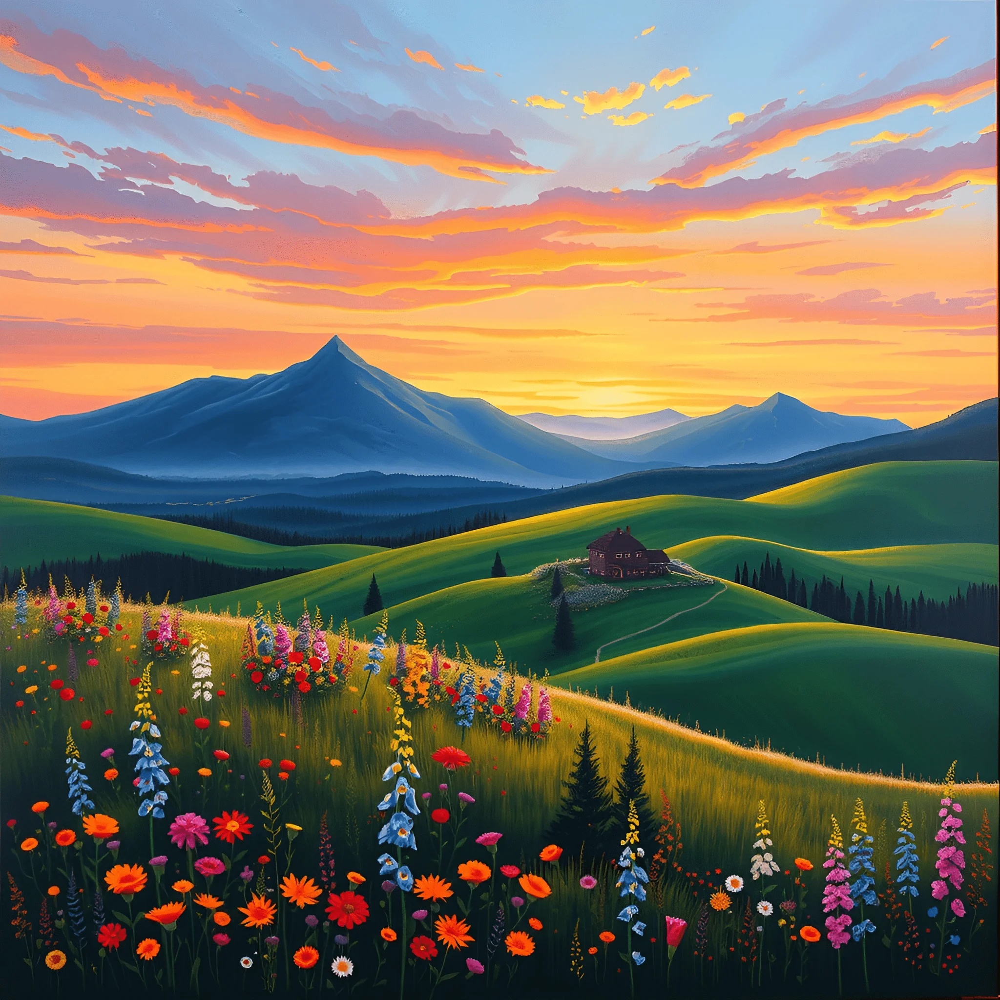 Scenic Sunset Over Mountain Valley - Free Download - AI Scribbles