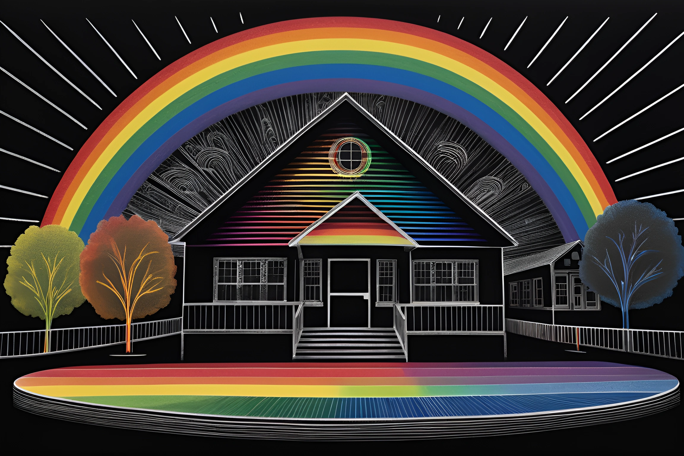 Vibrant Rainbow House - Free Download - AI Scribbles
