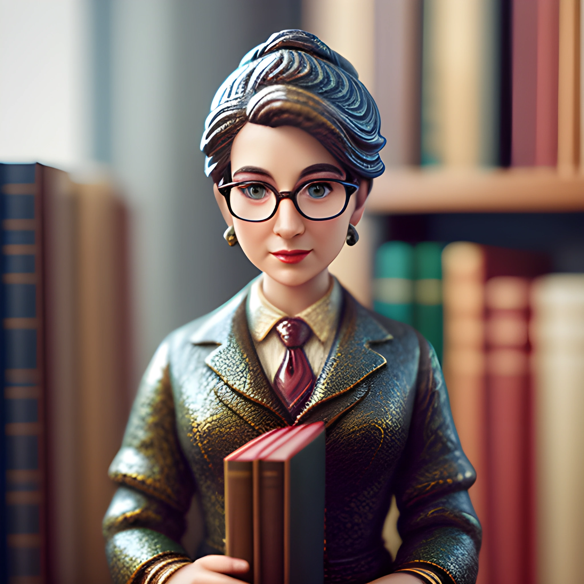 a figurine of a woman holding a book