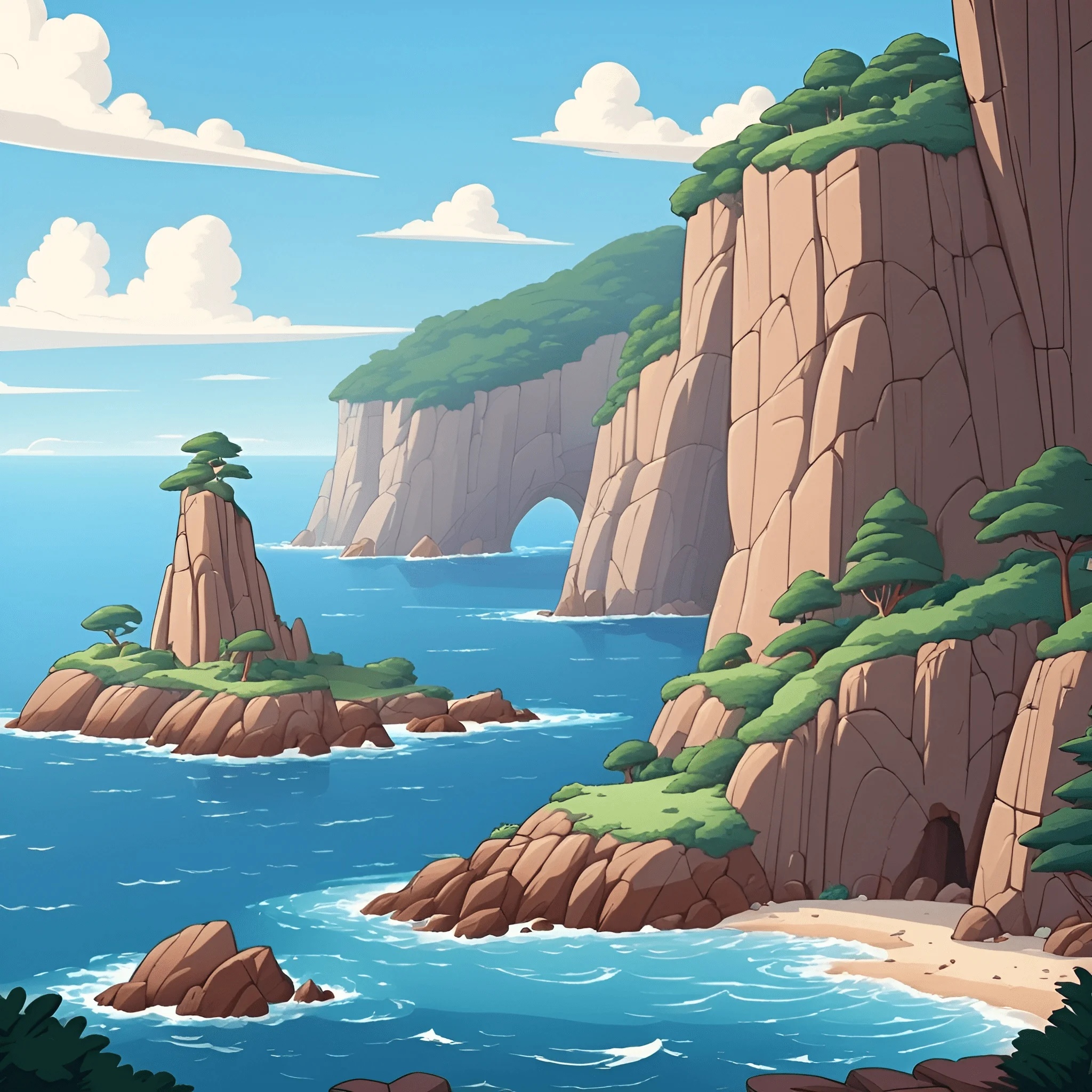 Coastal Cliffside in Cartoon Style - Free Download - AI Scribbles