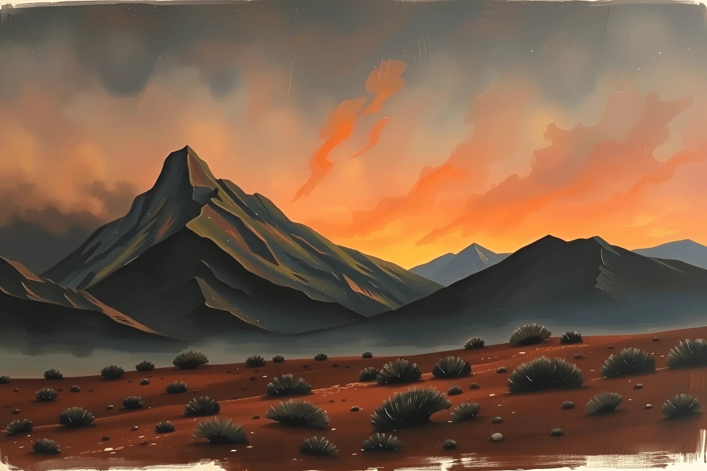 Desert Mountains at Sunset Digital Painting - Free Download - AI Scribbles