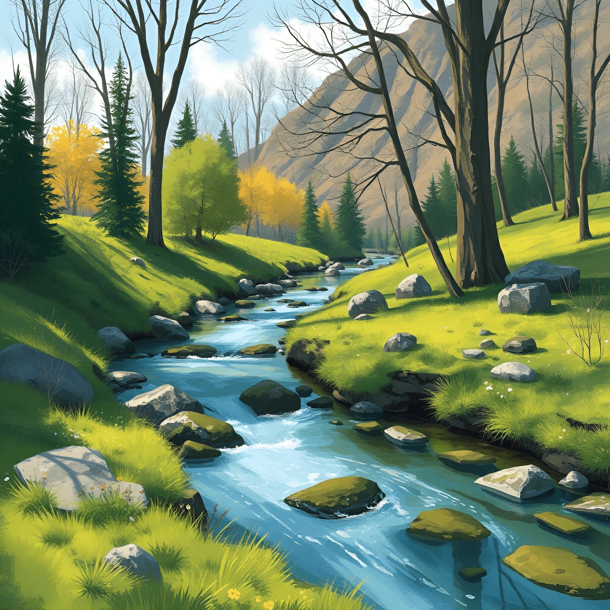 Lush Stream in a Serene Valley - Free Download - AI Scribbles