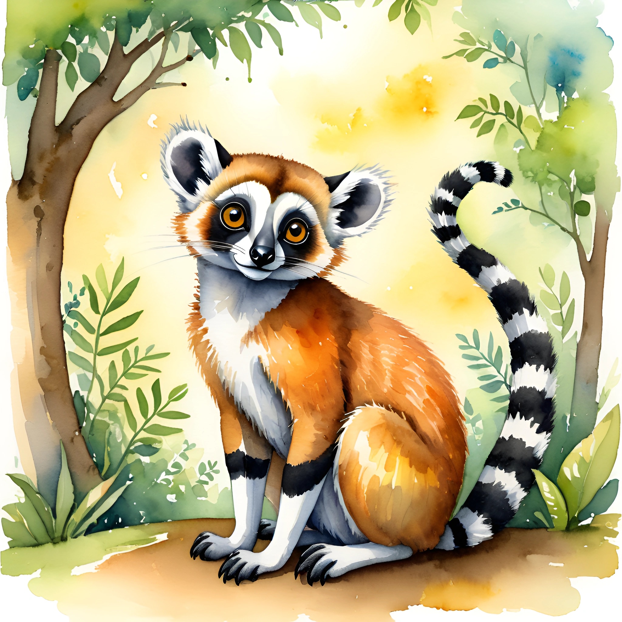 Charming Lemur Watercolor Illustration - Free Download - AI Scribbles
