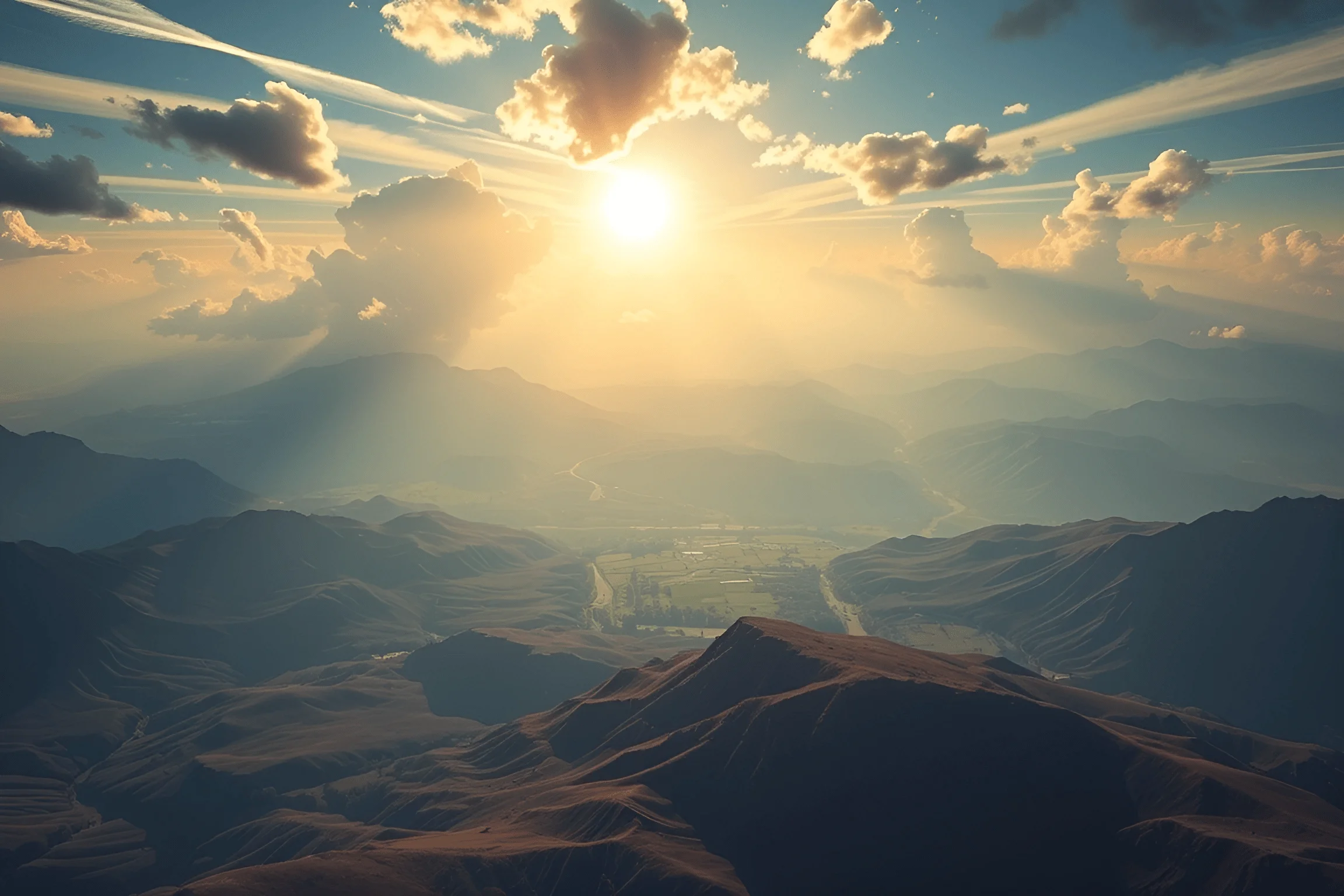 Sunset Over Mountain Valley Landscape - Free Download - AI Scribbles