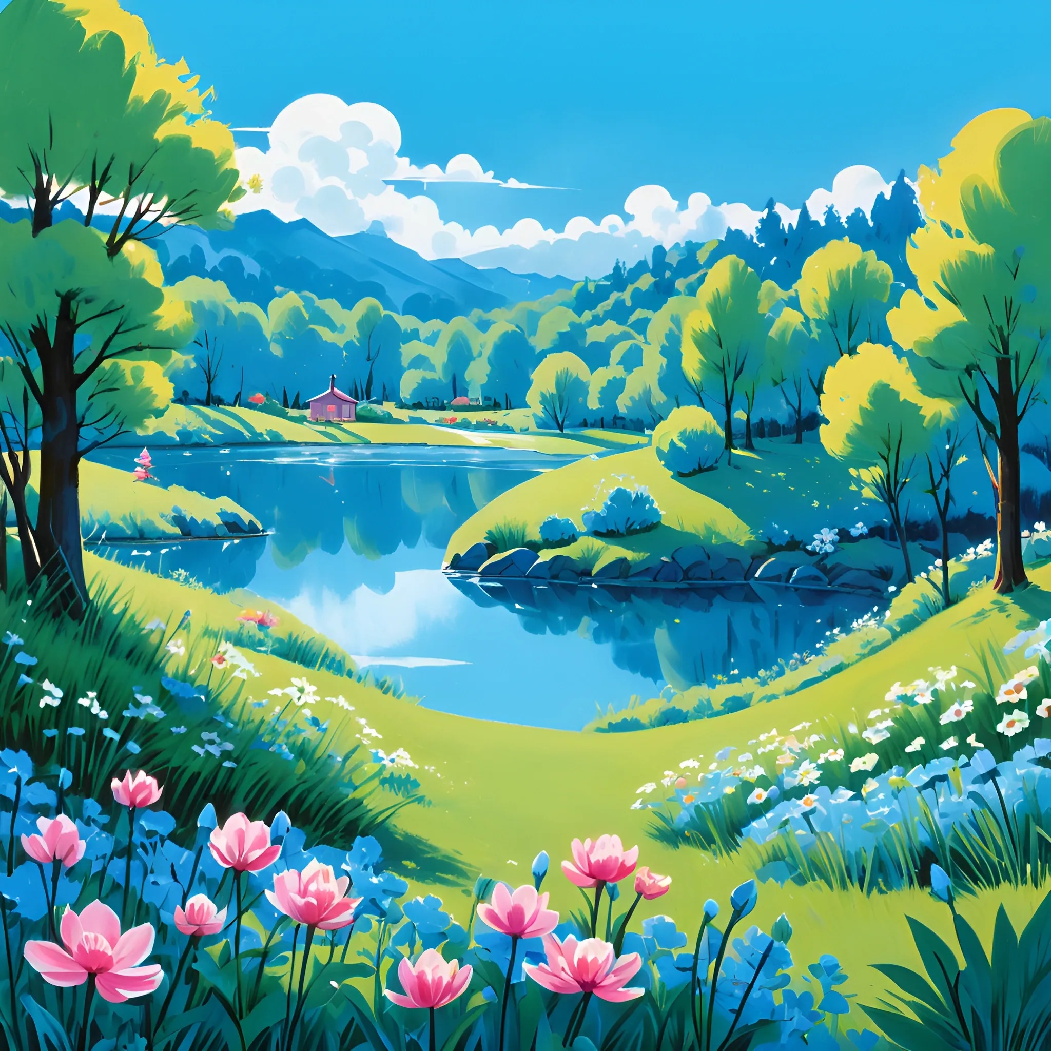 Vibrant Landscape Painting - Free Download - AI Scribbles