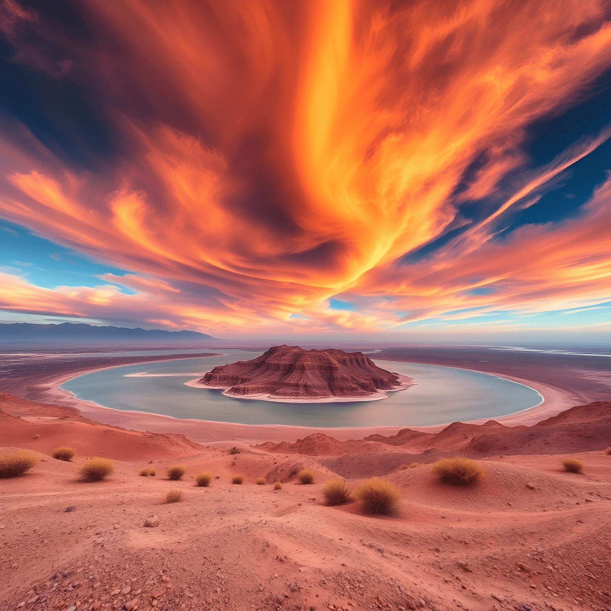 Descriptive Sunset Dramatic Desert Sunset Over an Island - Free Download - AI Scribbles