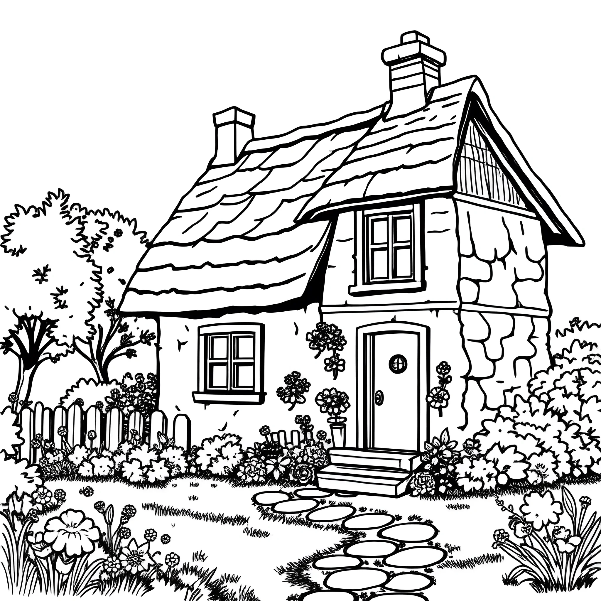 Cottage Garden Line Art Illustration - Free Download - AI Scribbles