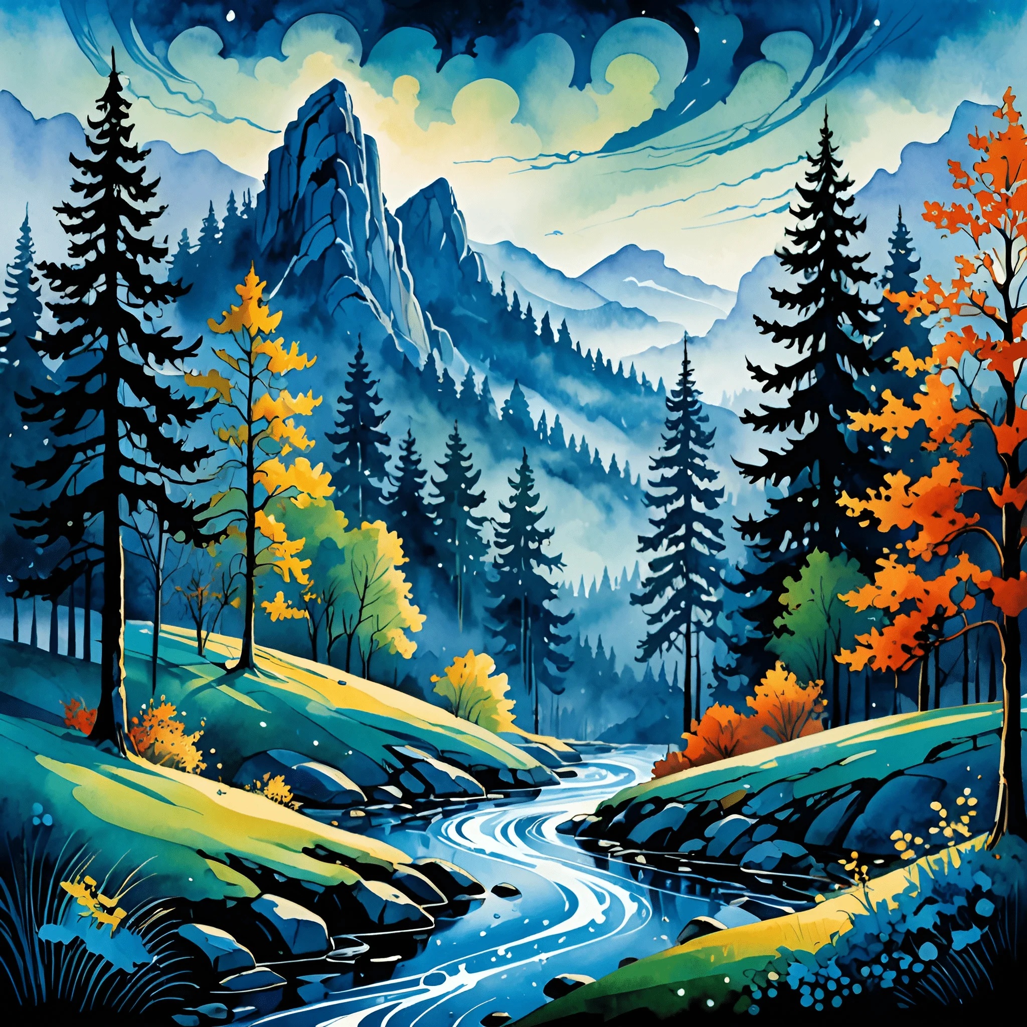 Serene Mountain Landscape Painting - Free Download - AI Scribbles